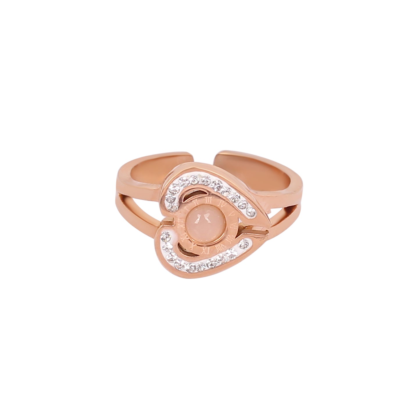 CKLAKART's Rose Gold Heart Ring with white stones