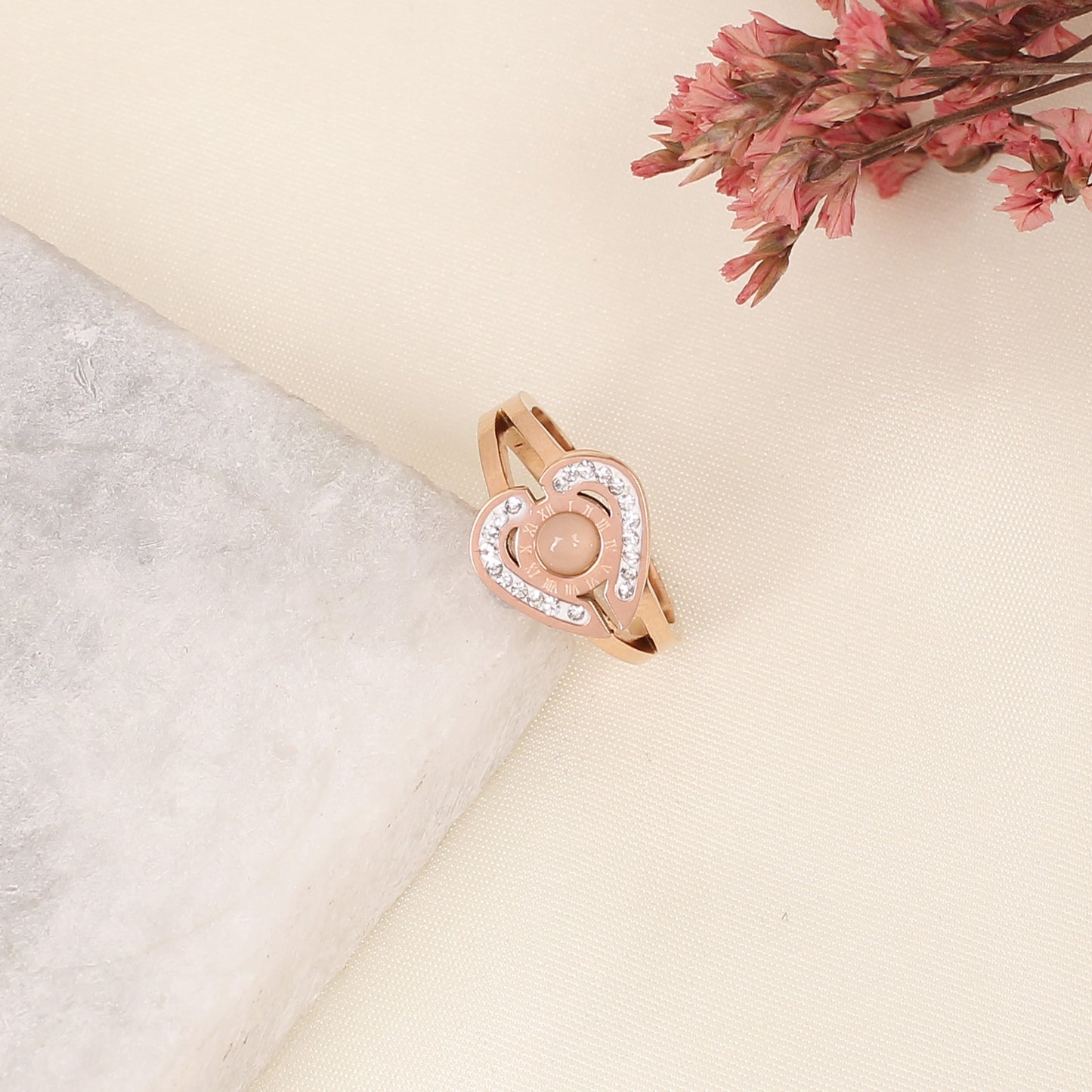 CKLAKART's Rose Gold Heart Ring with white stones