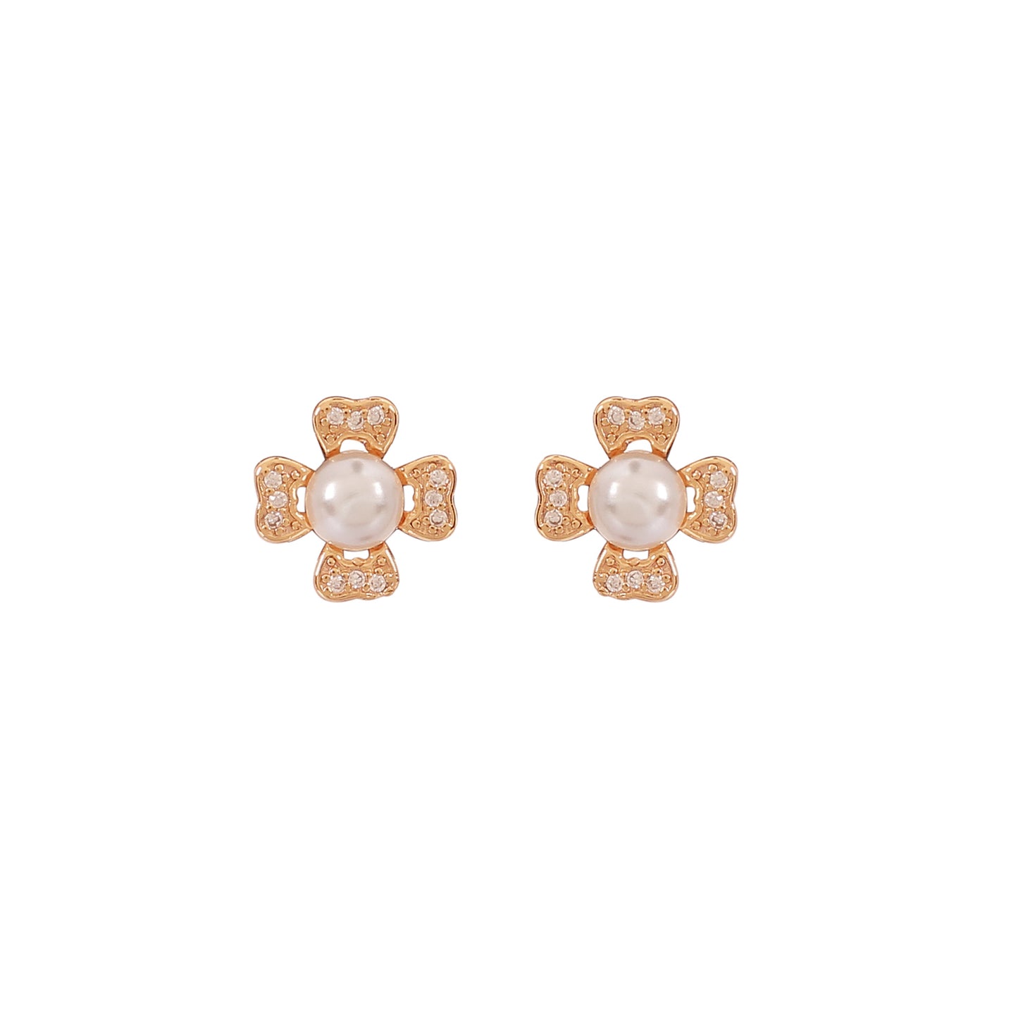 CKLAKART's Rose Gold Flower-Shaped Studs with Center Pearl