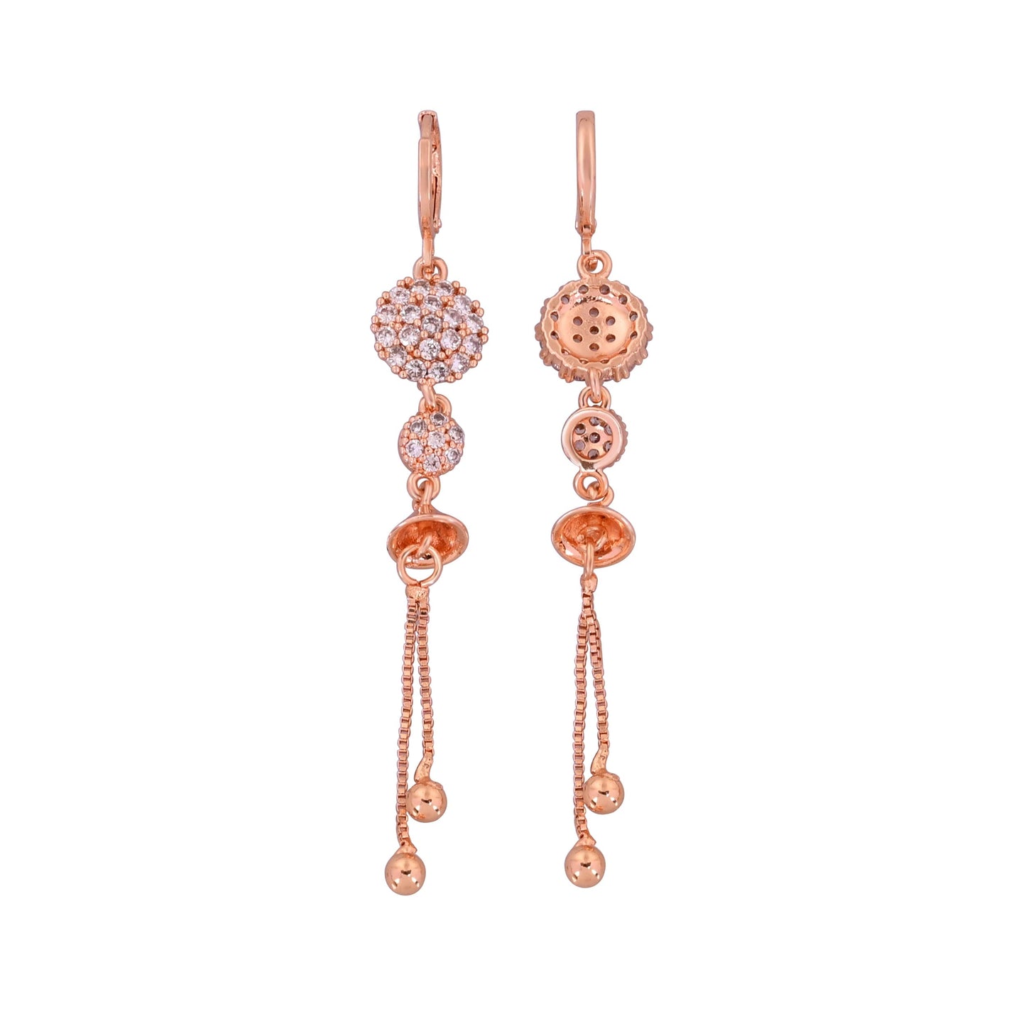 CKLAKART's Rose Gold Toned Earrings with AD Studded Blooming Flowers and Stylish Chain Accents