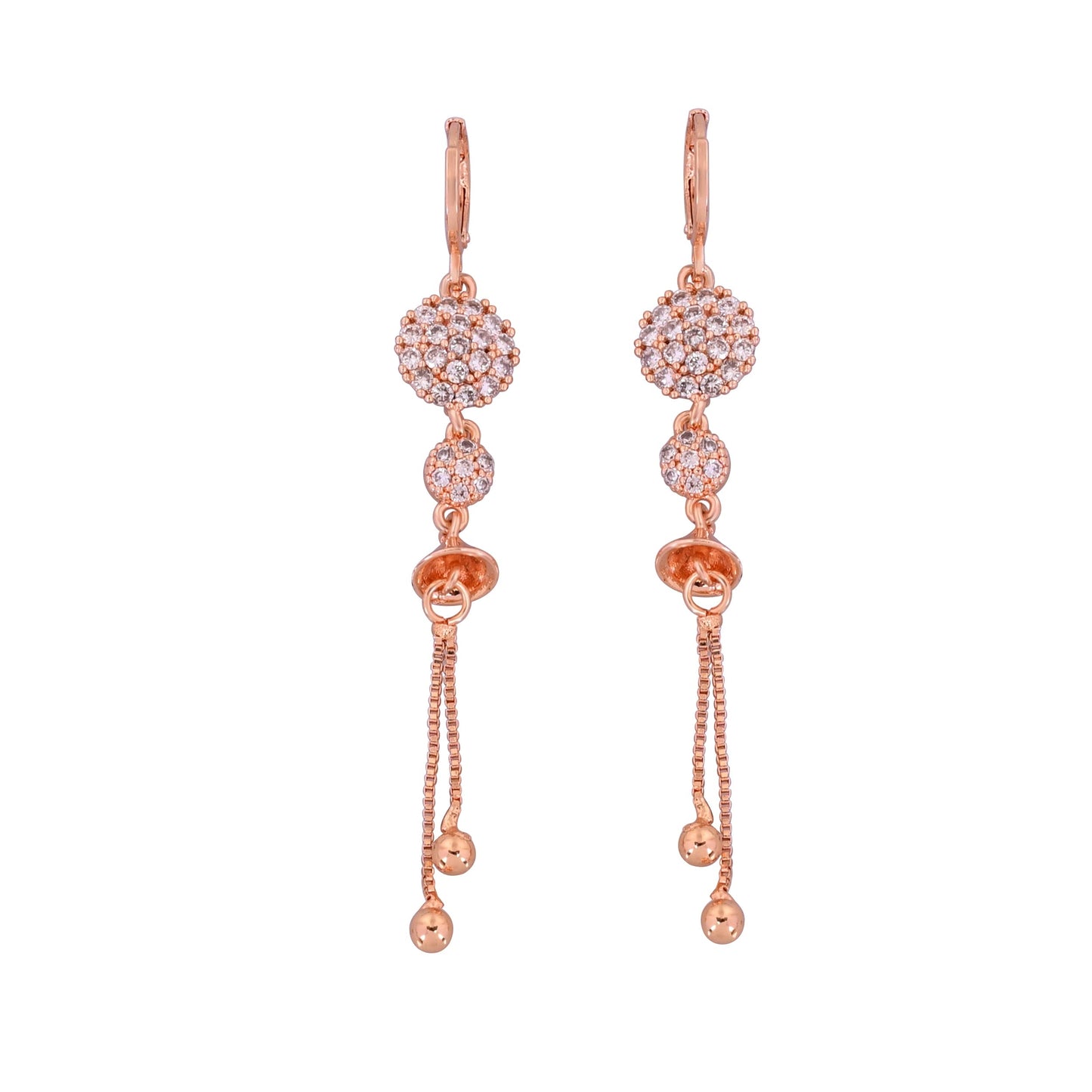 CKLAKART's Rose Gold Toned Earrings with AD Studded Blooming Flowers and Stylish Chain Accents