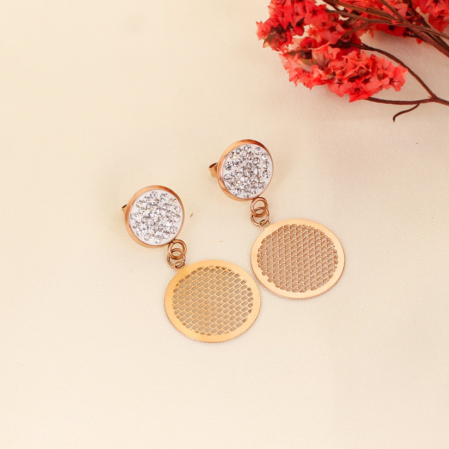 CKLAKART's Rose Gold-Toned Round Chimes Dangler Earrings
