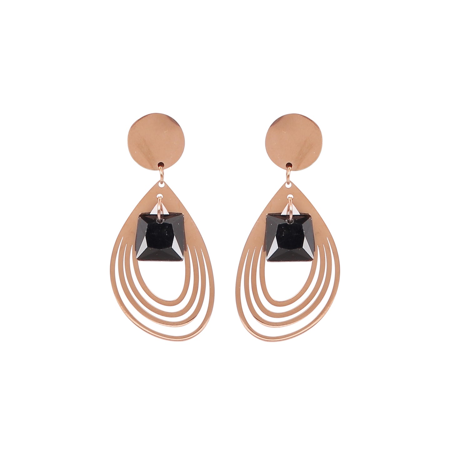 CKLAKART's Rose Gold Dangler Earrings with Striking Black Stone Accents