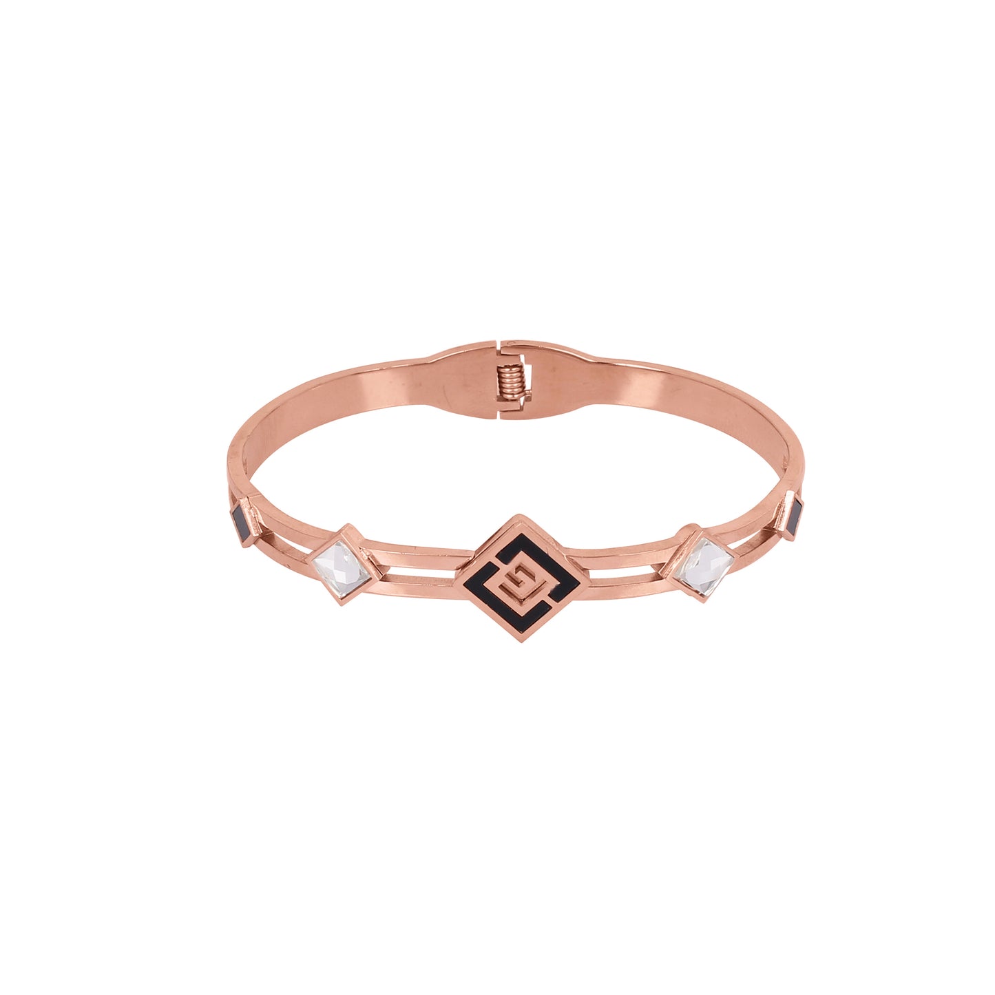 CKLAKART's Rose Gold Geometric Bracelet with White Stone Accents