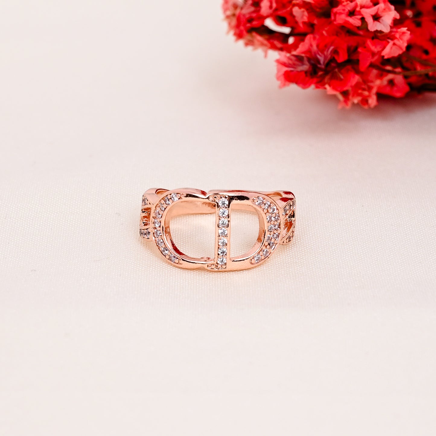 CKLAKART's Rose Gold Flow Bracelet and Ring with Shimmering White Stones, Anti-Tarnish