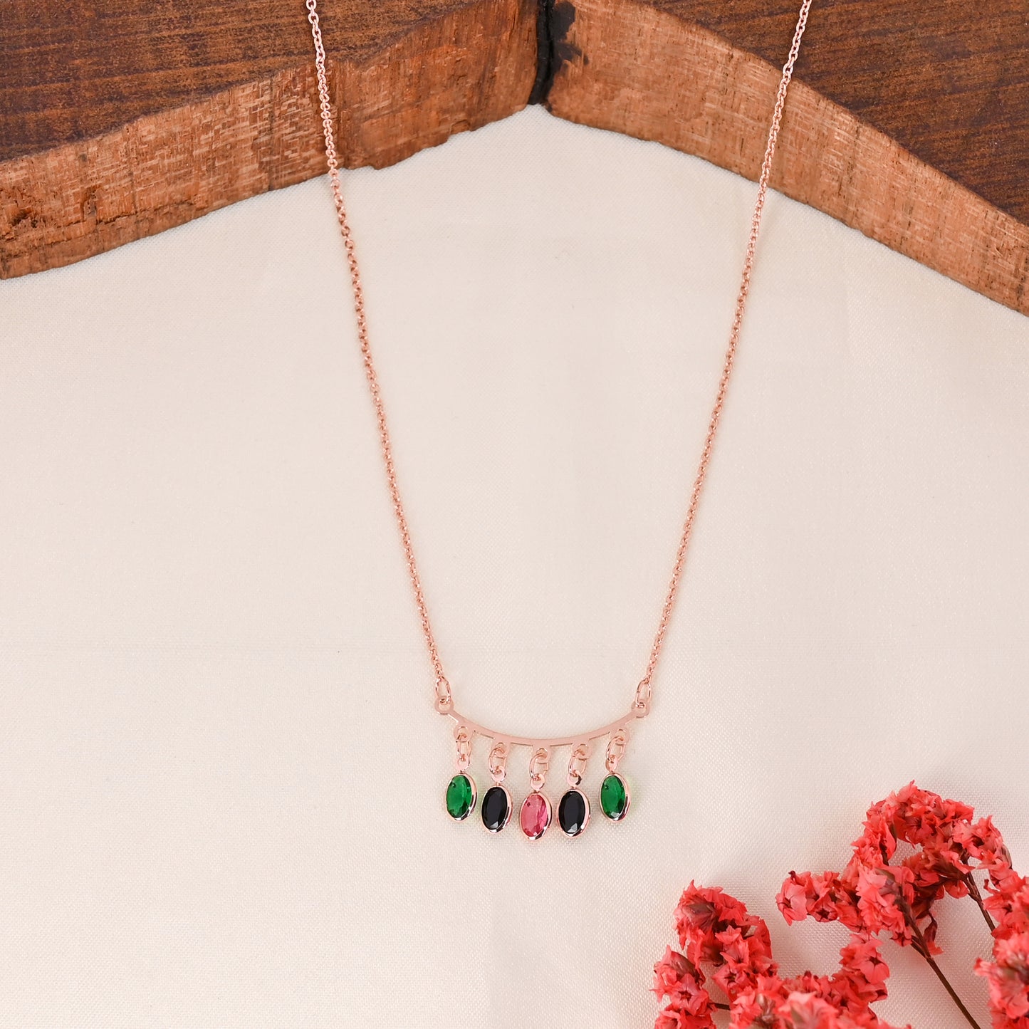 CKLAKART's Rose Gold Necklace with Multicolored Droplets for Effortless Style