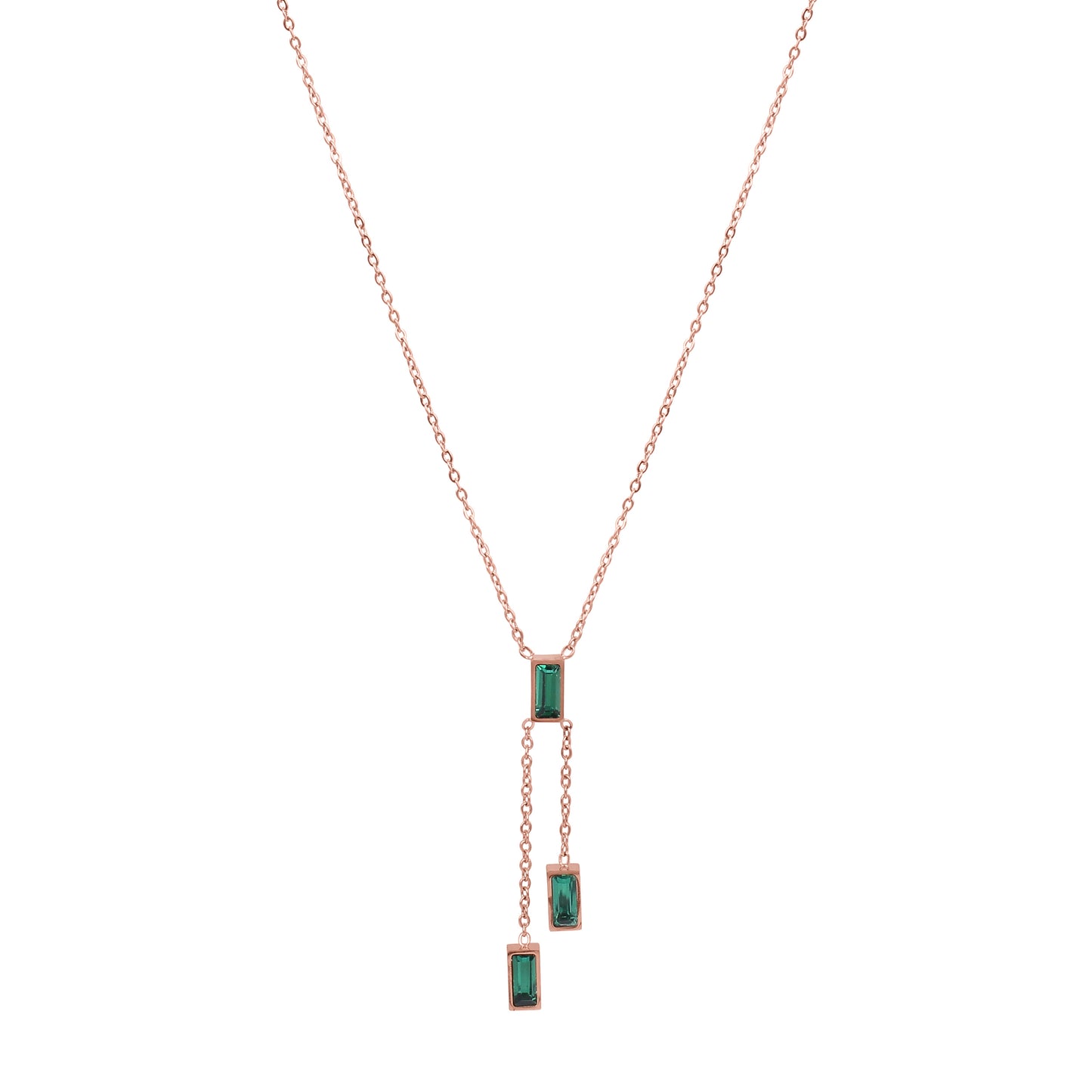 CKLAKART's Rose Gold Tone Necklace Adorned with Green Droplets