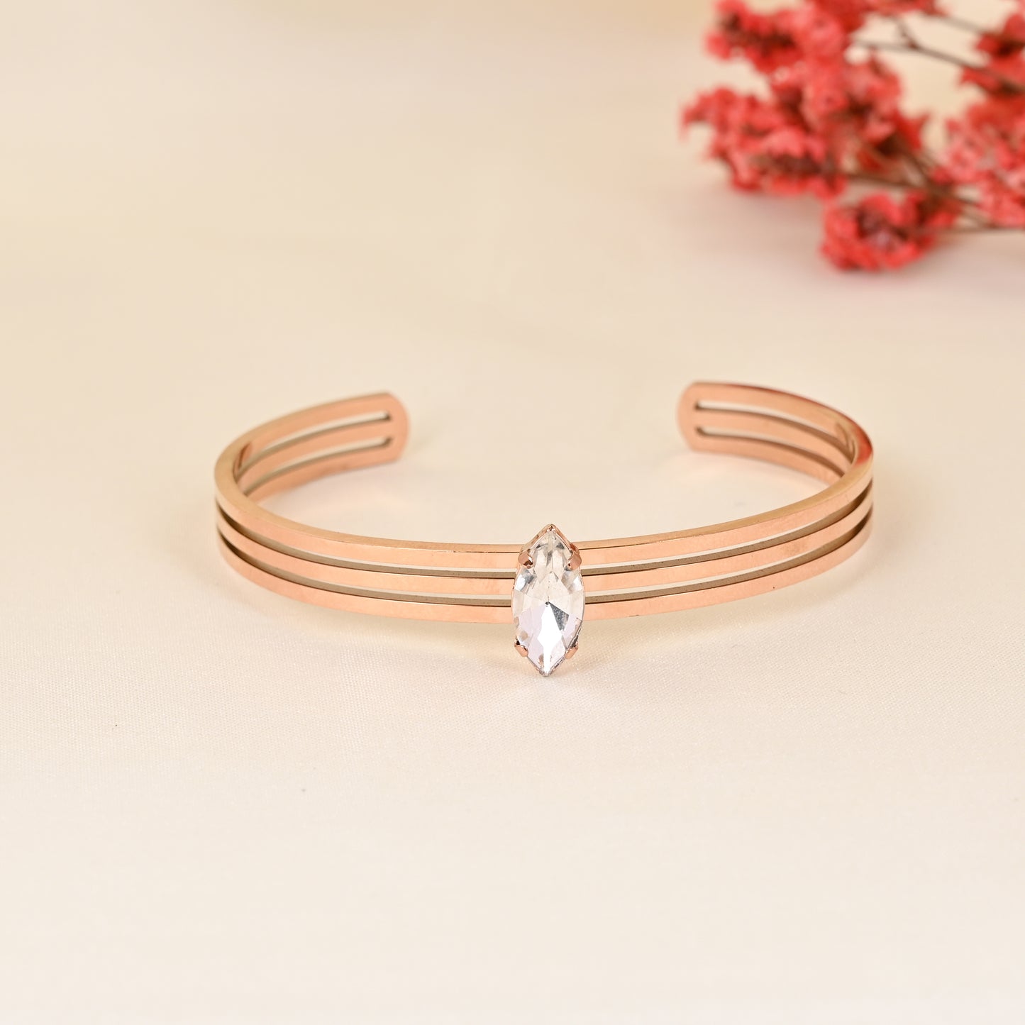 CKLAKART's Rose Gold-Toned Braclete with Dainty White Stone