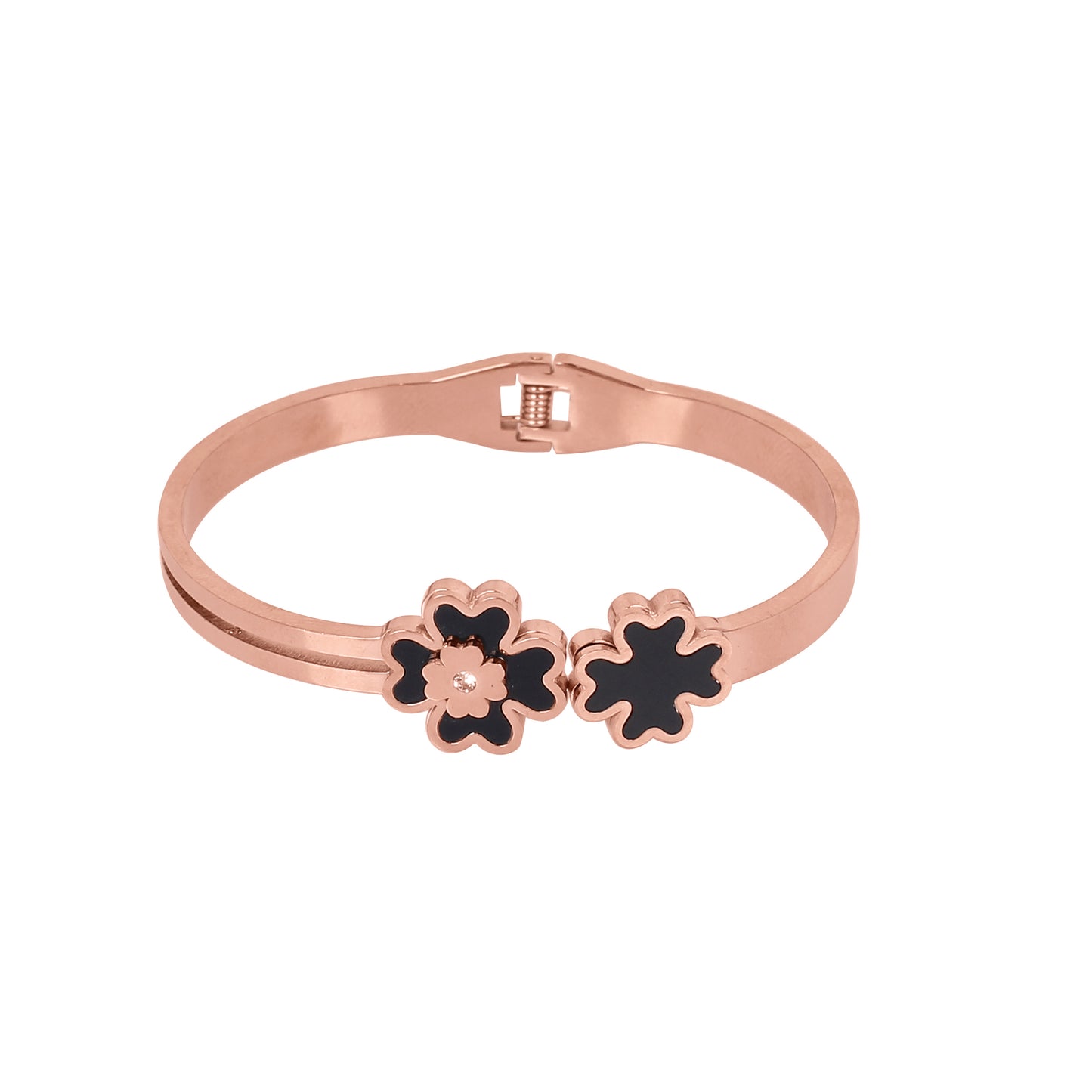 CKLAKART's Rose Gold Flower Bracelet with Single Stone and Black base