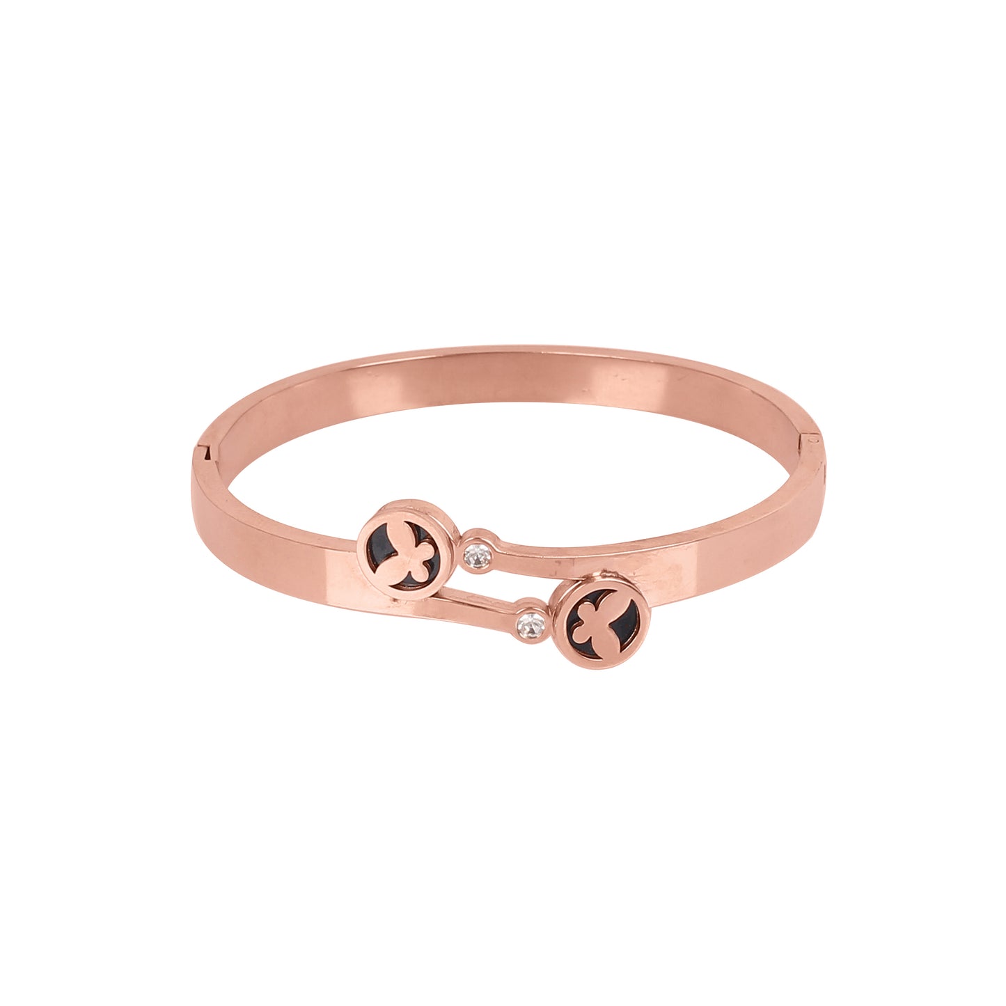 CKLAKART's Rose Gold Bracelet with White Stones and Butterfly Motif on Black
