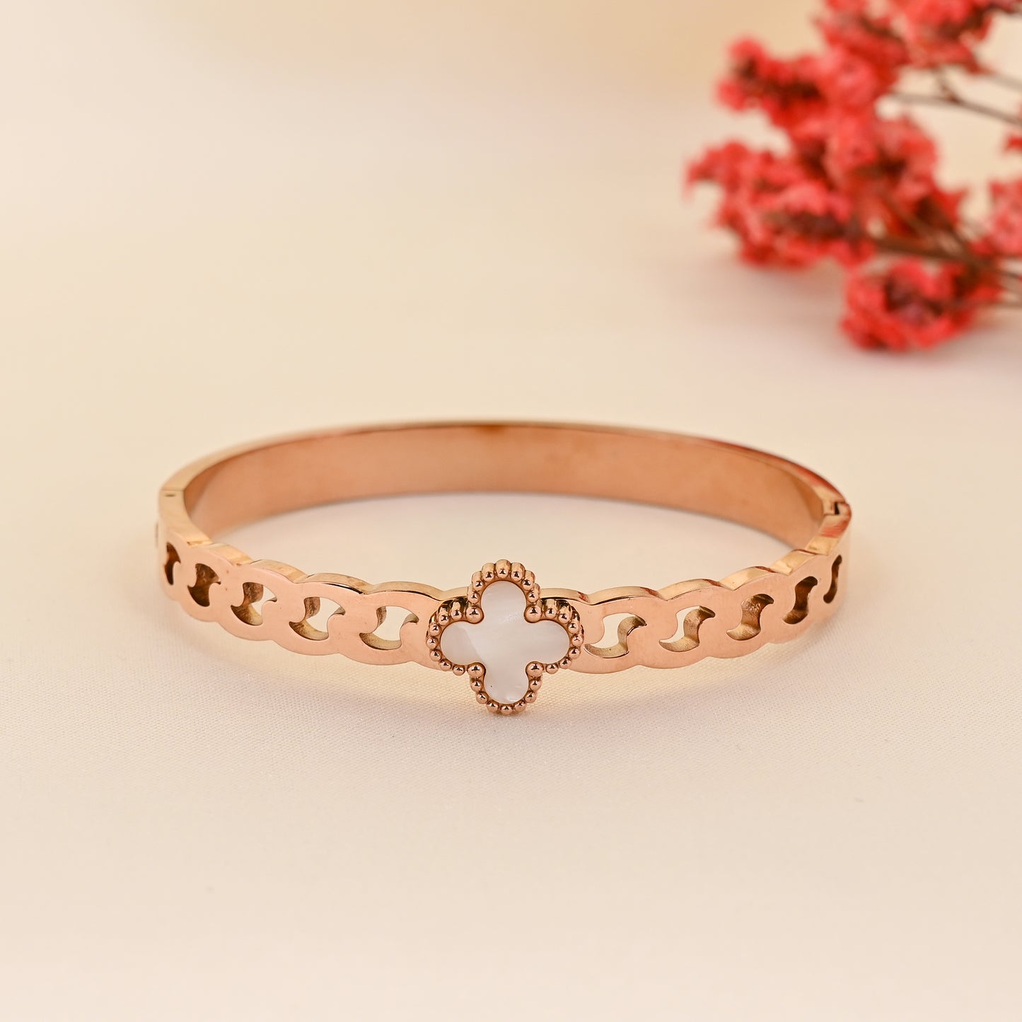 CKLAKART's Rose Gold Bracelet with Geometric Elegant Petal and White Accent