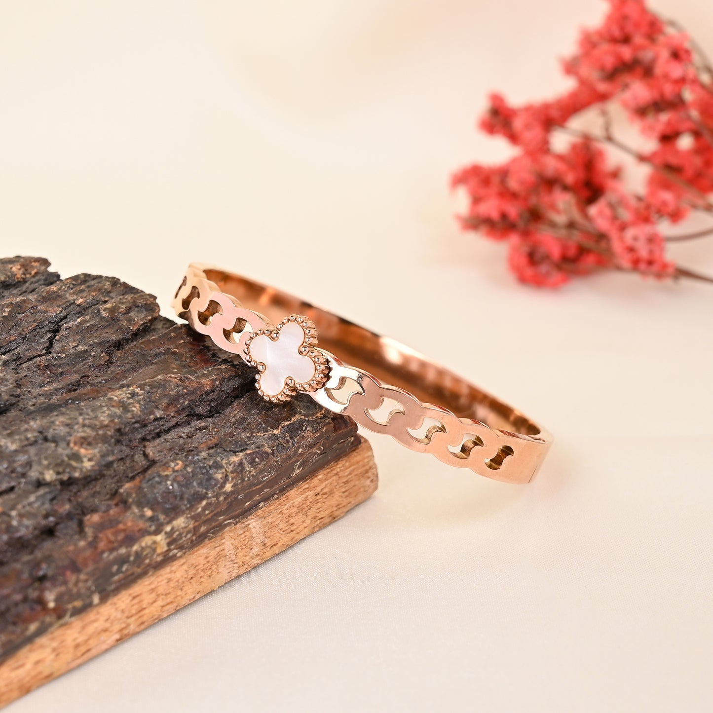 CKLAKART's Rose Gold Bracelet with Geometric Elegant Petal and White Accent