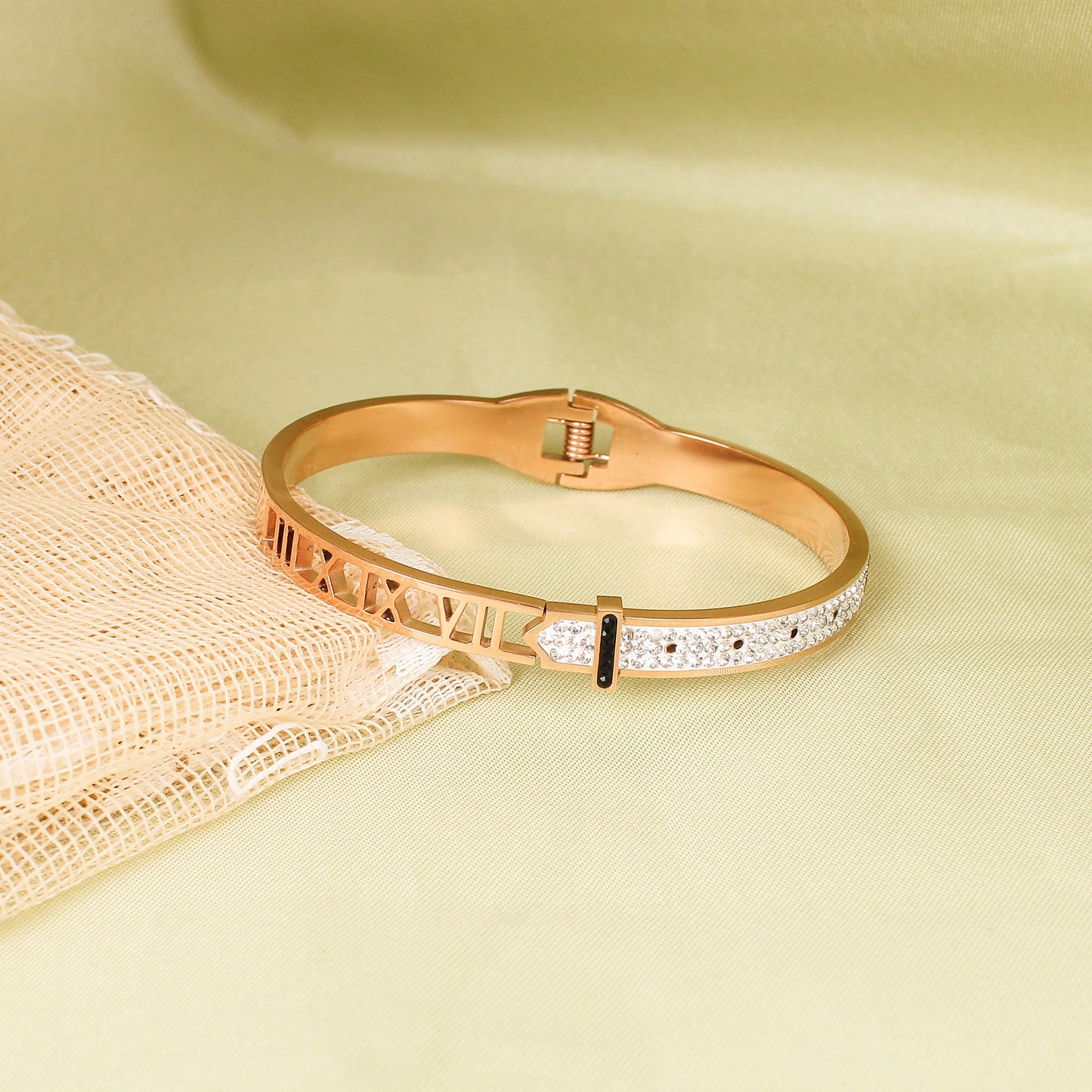 CKLAKART's Geometric Rose Gold Bracelet with White Stone Accents
