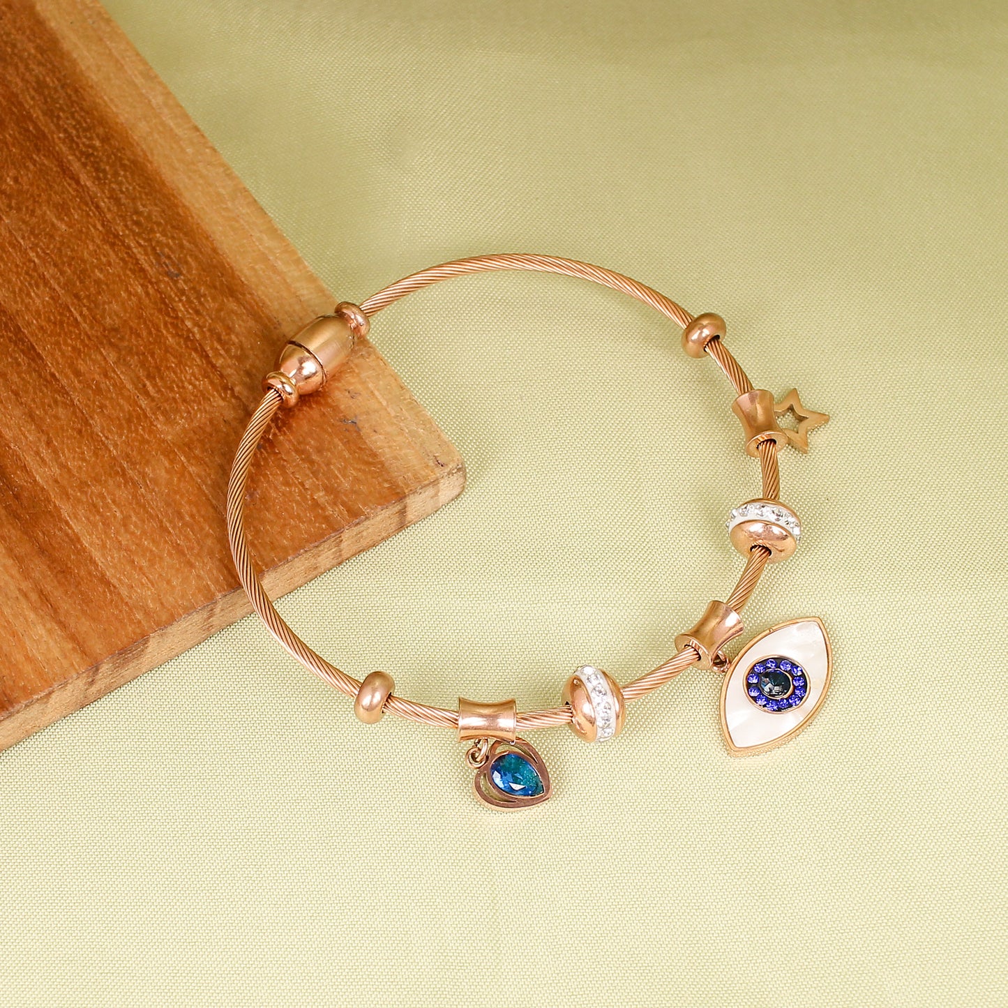 CKLAKART's Rose Gold Evil Eye Bracelet with Magnetic Lock