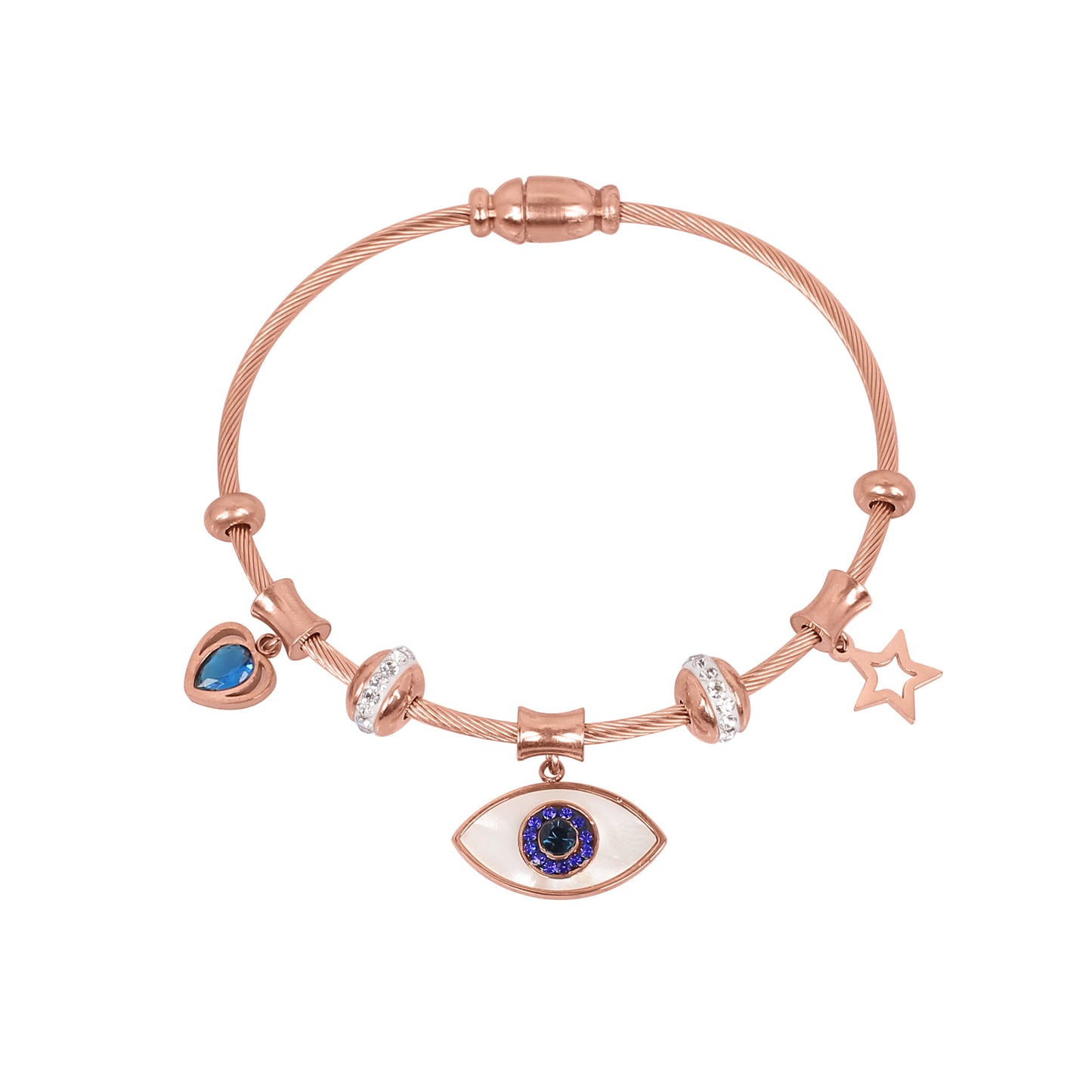 CKLAKART's Rose Gold Evil Eye Bracelet with Magnetic Lock