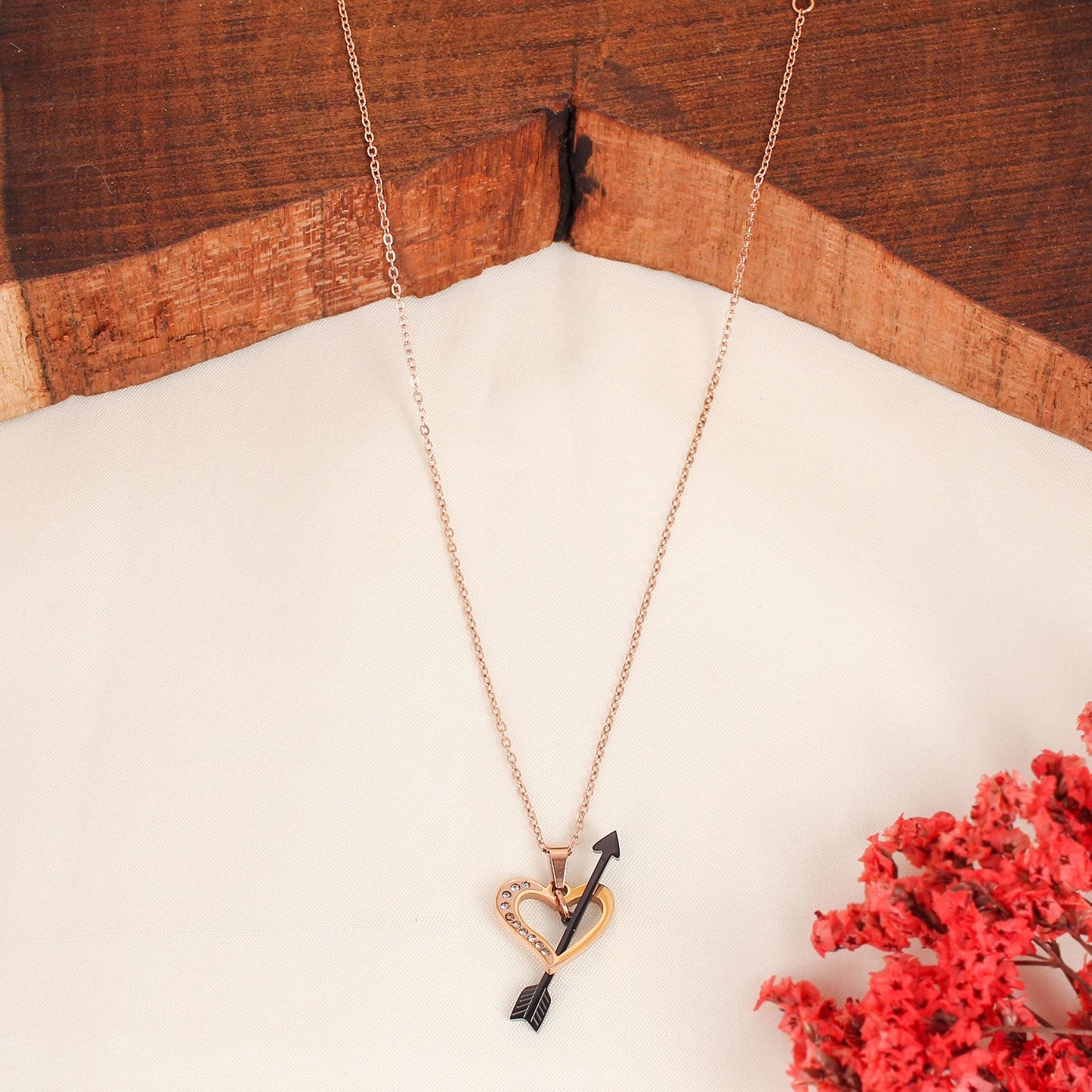 CKLAKART's Rose Gold Toned Necklace with Arrow and Heart Pendant