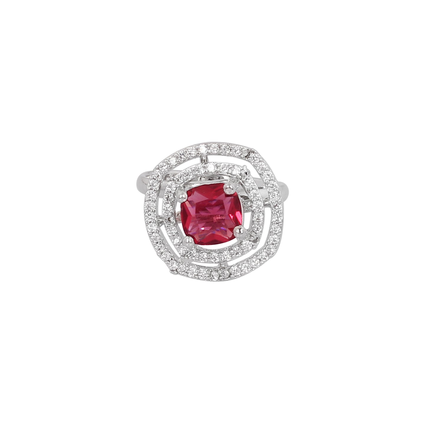 CKLAKART's Silver-Toned Ring adorned with American Diamond and Ruby