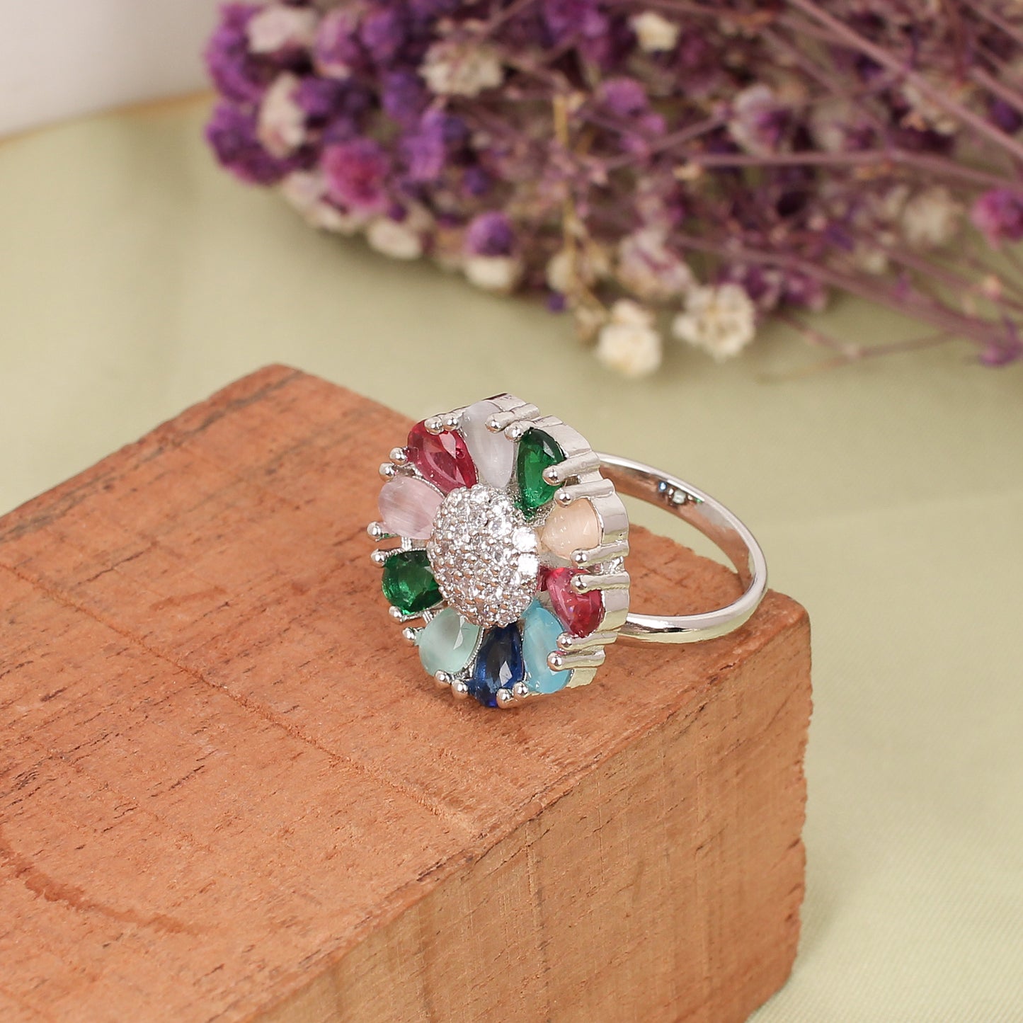 CKLAKART's Multicolor Stone Ring with American Diamond accent