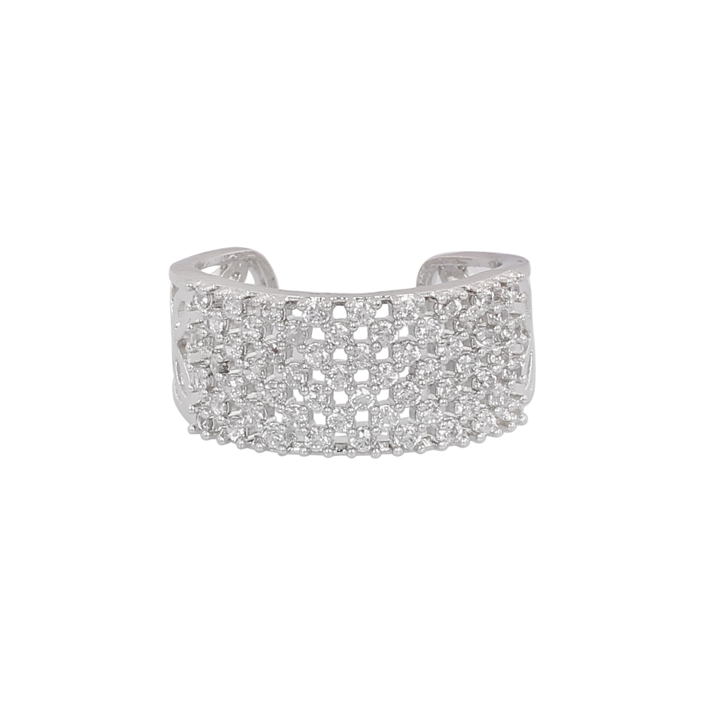 CKLAKART's Silver-Toned Band Ring Adorned with Shimmering White Stones