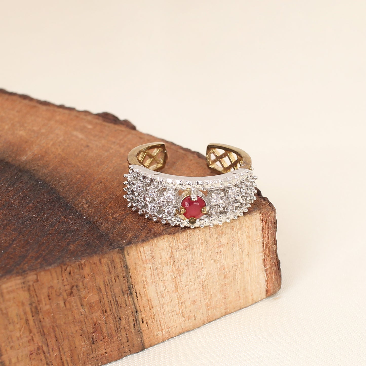 CKLAKART's Red Stone American Diamond accent Band Ring
