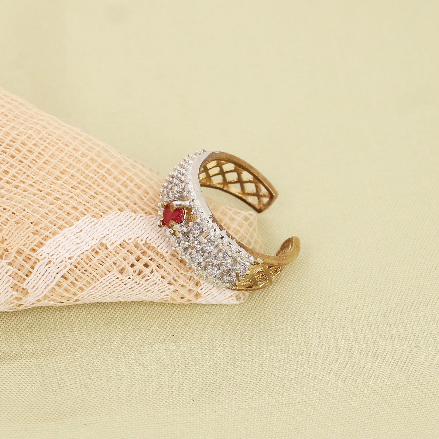 CKLAKART's Red Stone American Diamond accent Band Ring