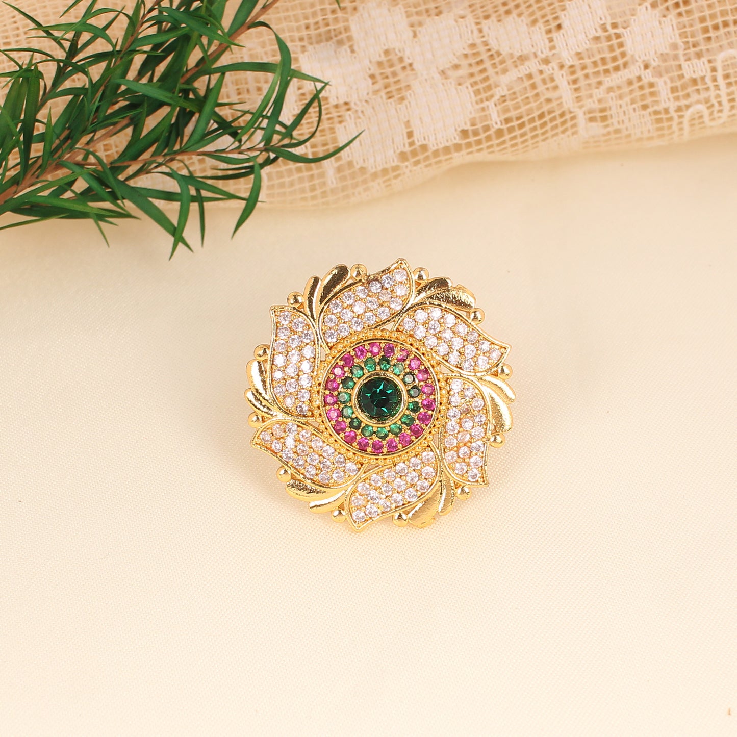 CKLAKART's Multicolor gold polished Stone Flower Ring