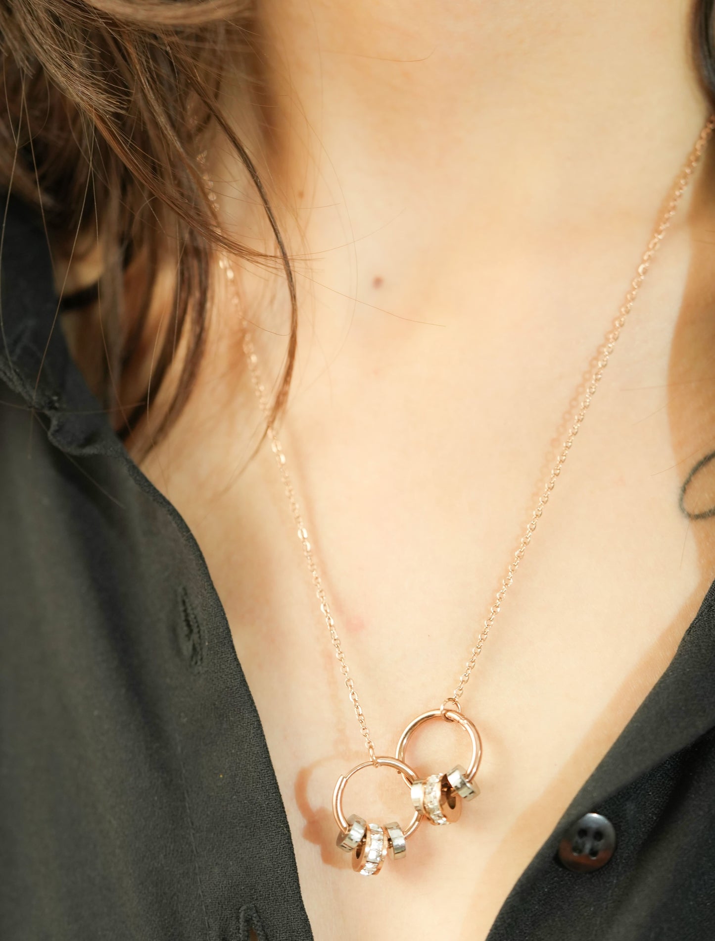 CKLAKART's Rose Gold Necklace featuring Hoops and Shimmering White Stone