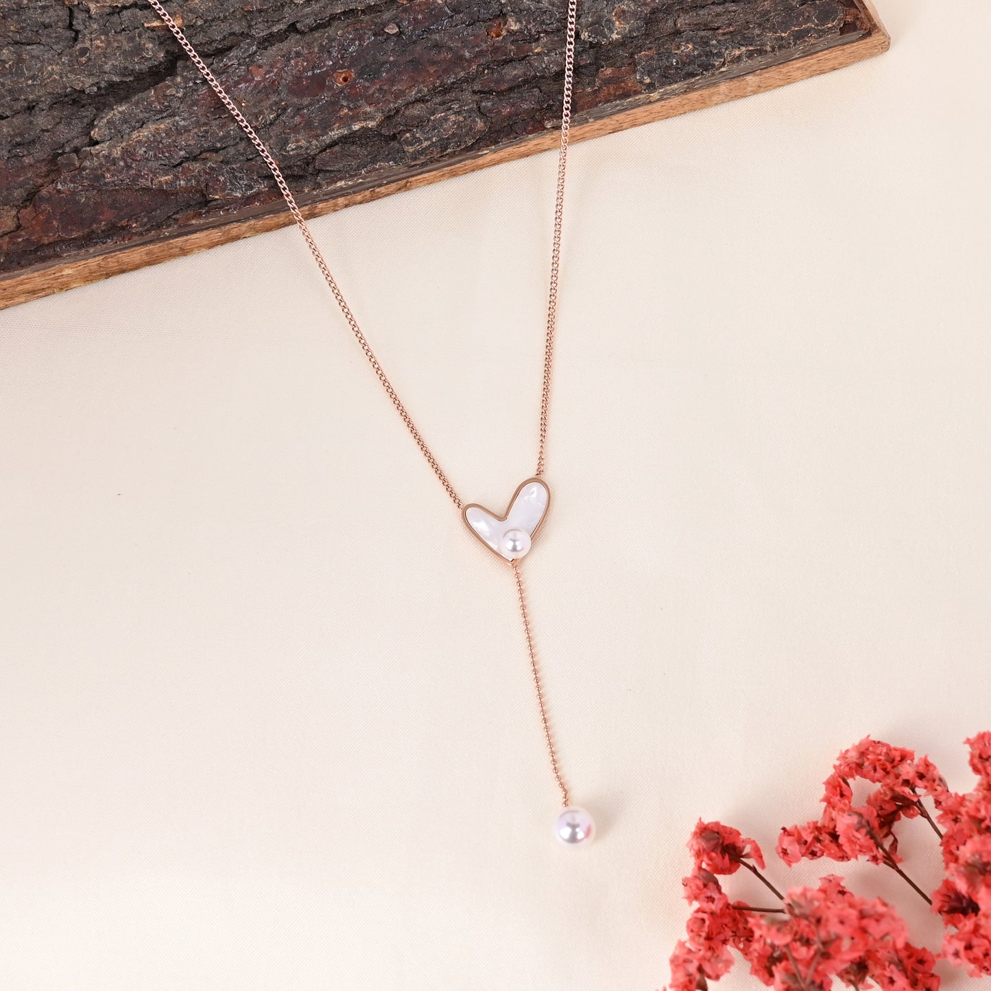 CKLAKART's Anti-Tarnish Rose Gold Heart Pendant with Pearl Accents