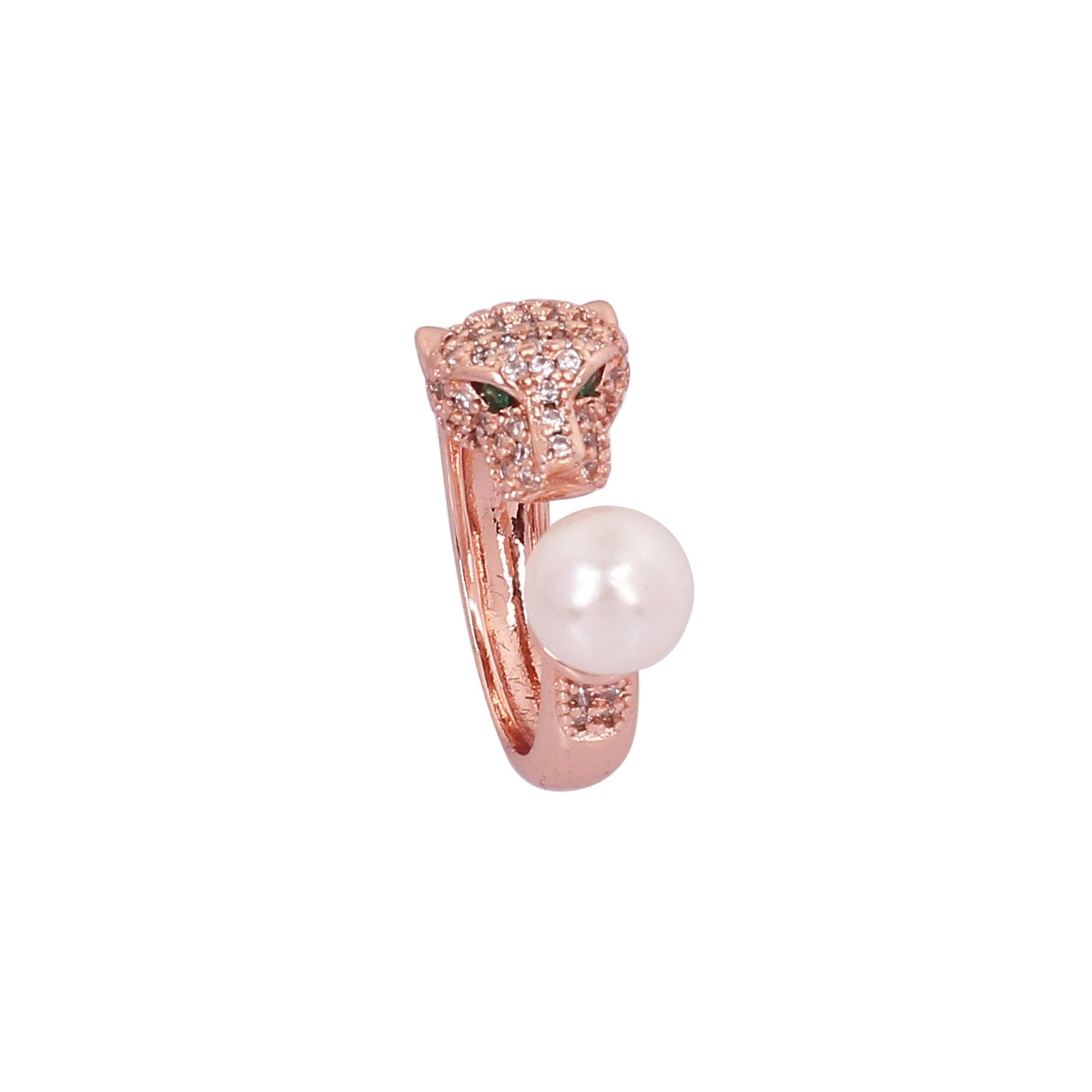 CKLAKART's Leopard Head Ring Adorned with Zircon and White Pearl
