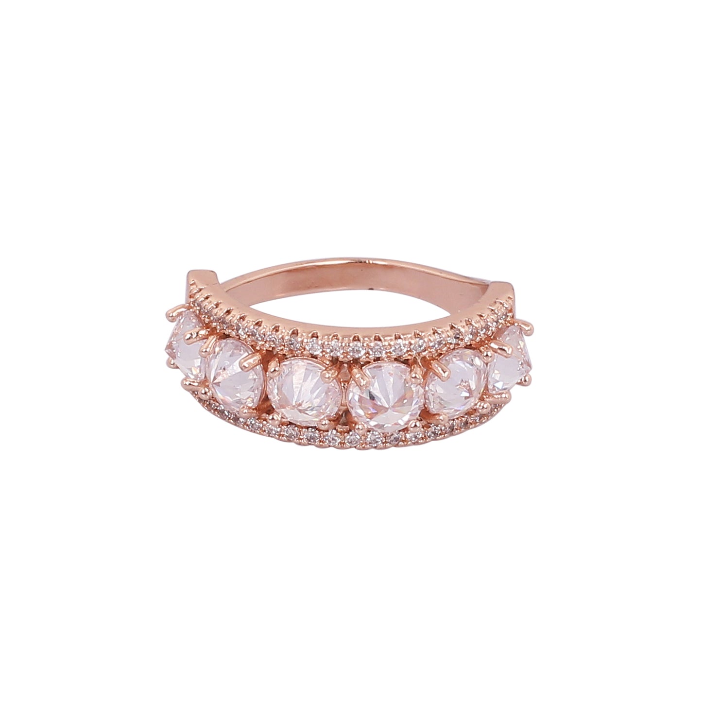 CKLAKART's Glowing Harmony Rose Gold Ring with Band-Shaped White Stones