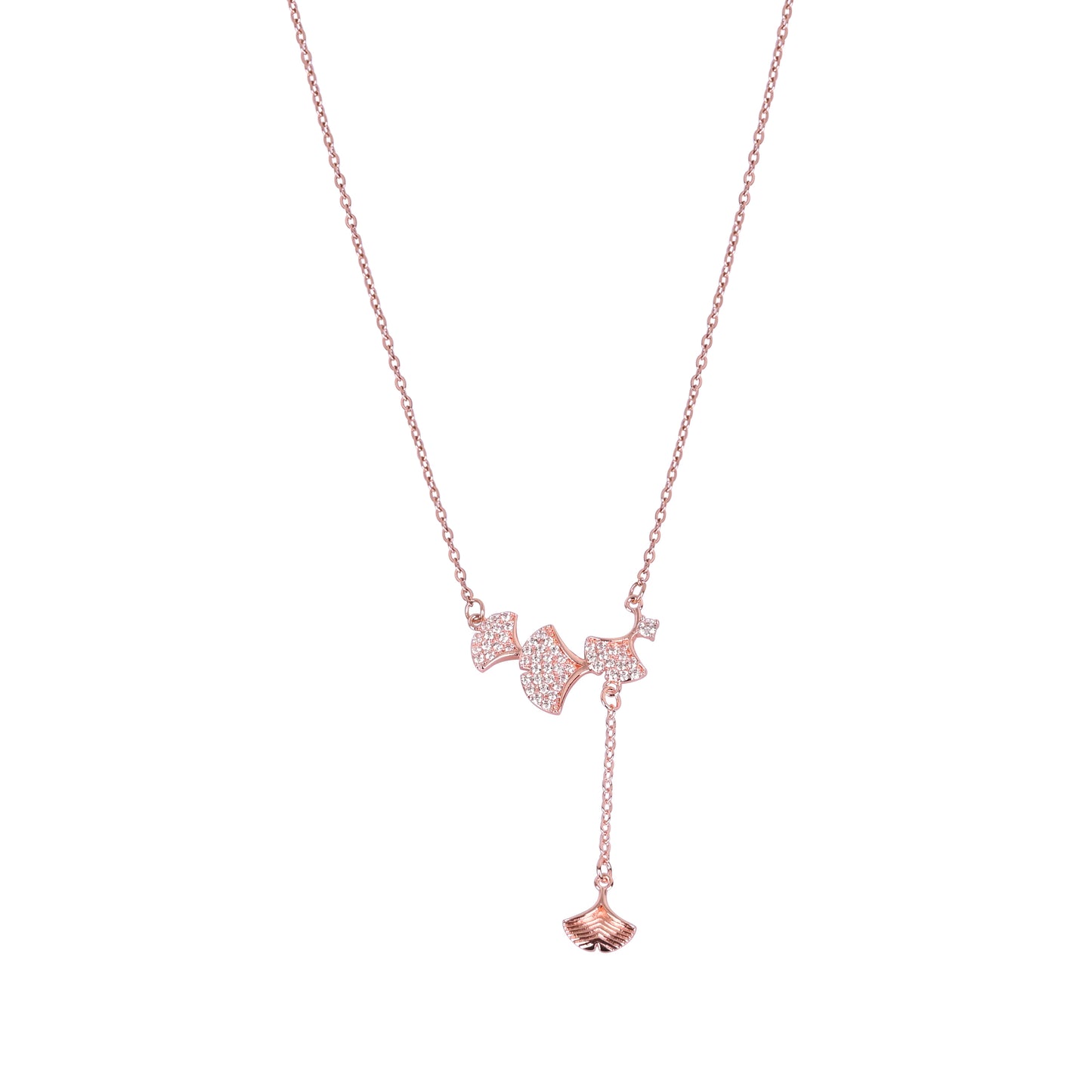 CKLAKART's Rose Gold Tone Petals Charm Necklace with Shimmering AD