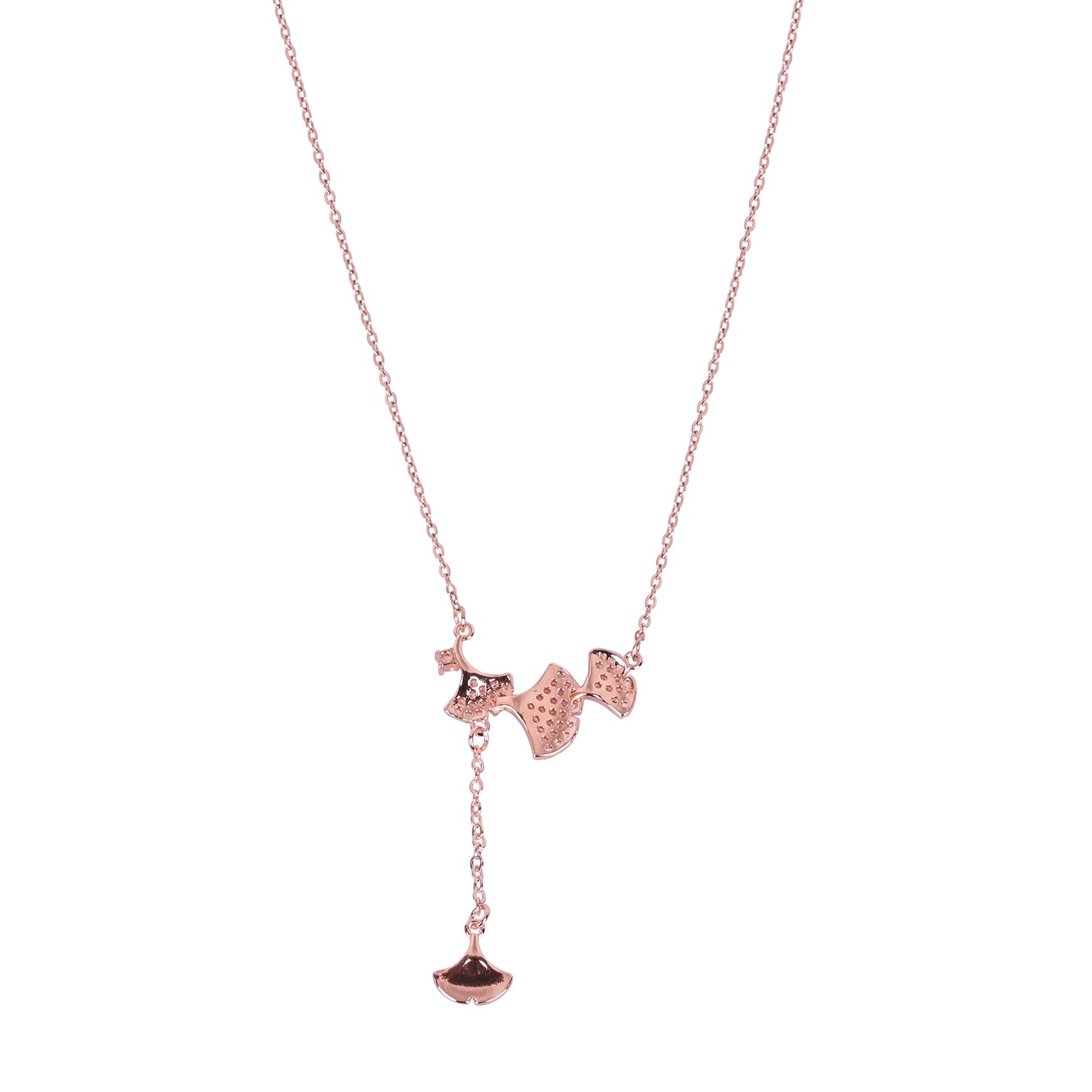 CKLAKART's Rose Gold Tone Petals Charm Necklace with Shimmering AD