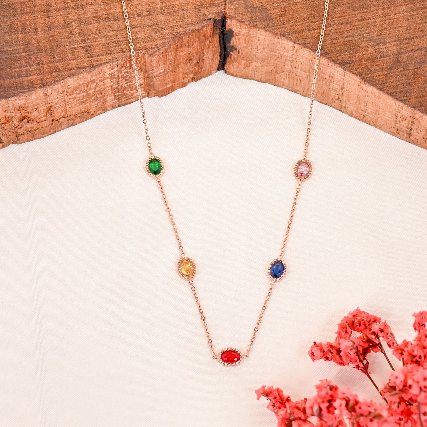 CKLAKART's Rose Gold Tone Multi-Colored Stone Statement Necklace