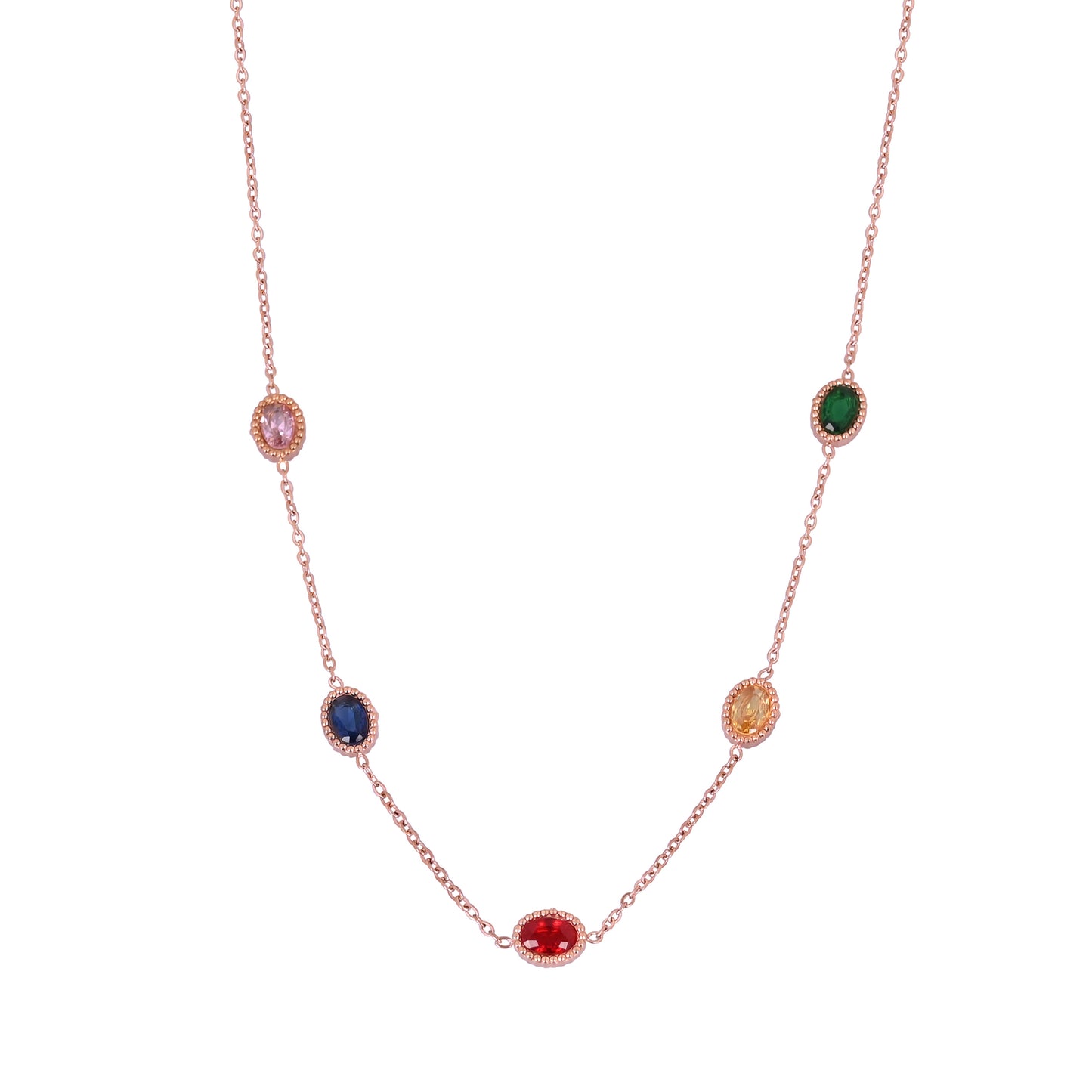 CKLAKART's Rose Gold Tone Multi-Colored Stone Statement Necklace