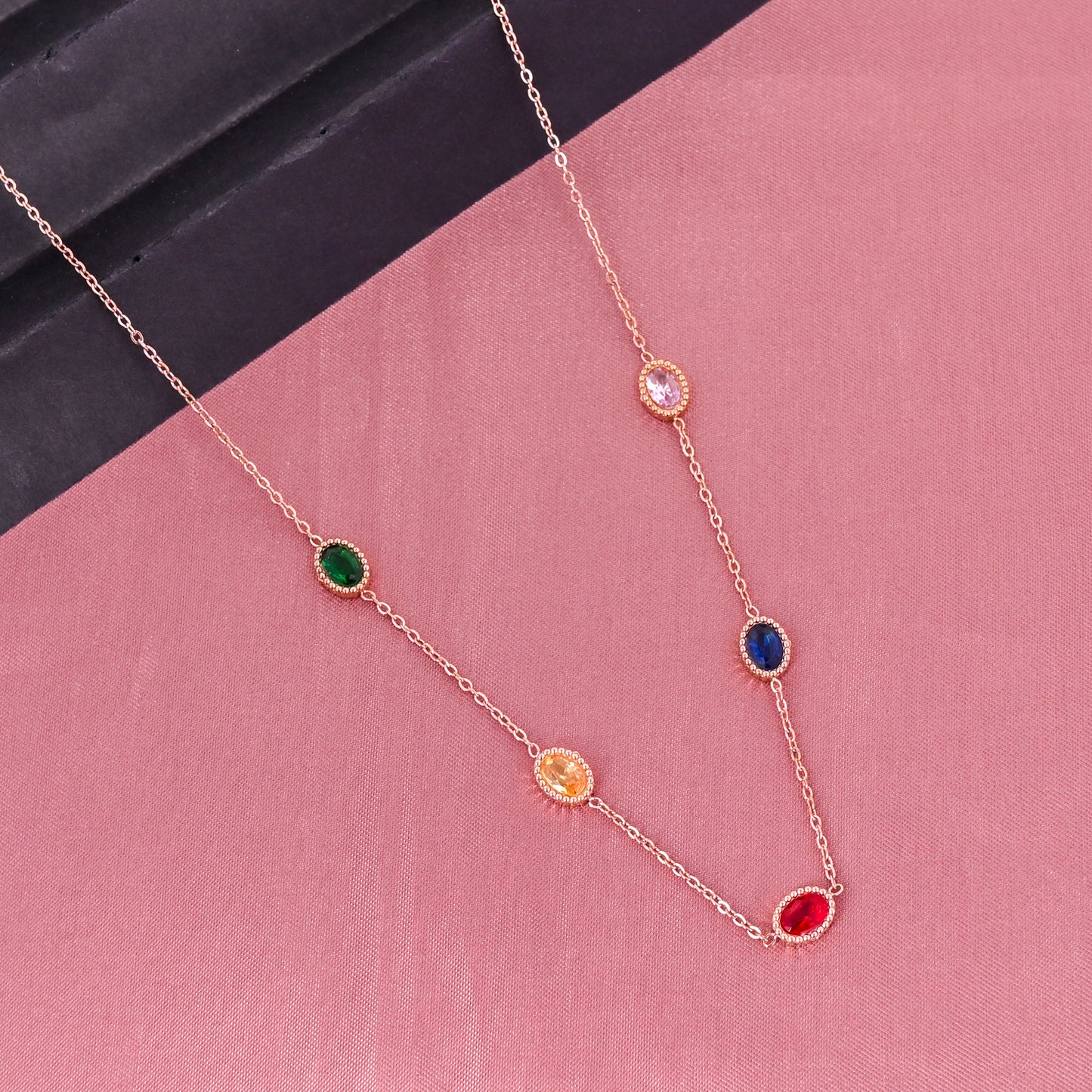 CKLAKART's Rose Gold Tone Multi-Colored Stone Statement Necklace