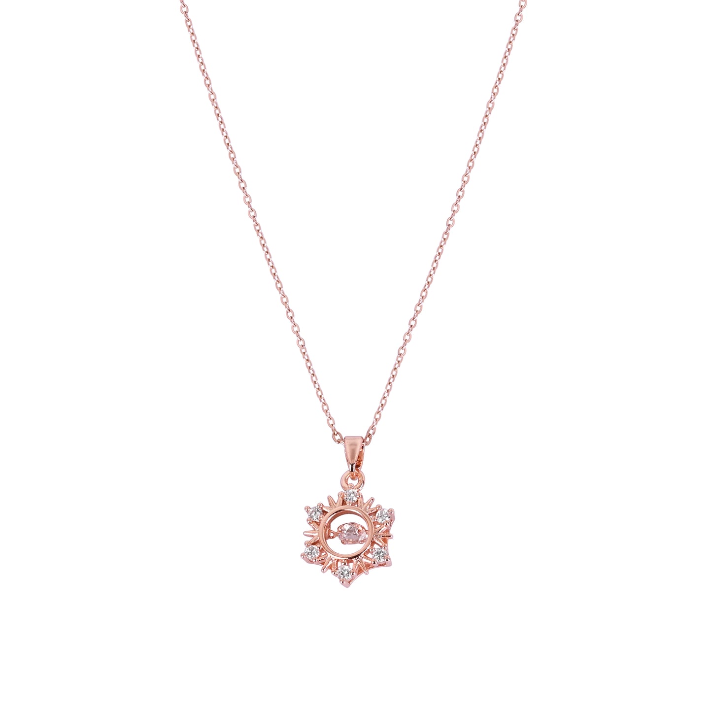 CKLAKART's Rose Gold Tone Sun Pendant Necklace with Dazzling Stones