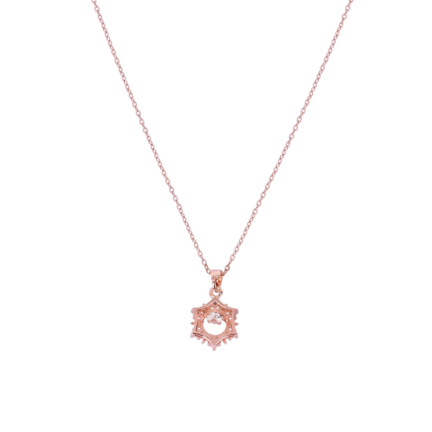 CKLAKART's Rose Gold Tone Sun Pendant Necklace with Dazzling Stones