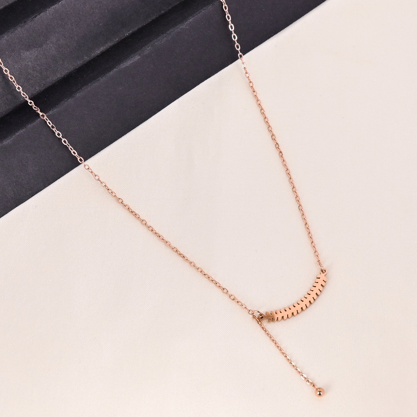 CKLAKART's Rose Gold Toned Leaf Pendant Necklace with Dainty Droplet