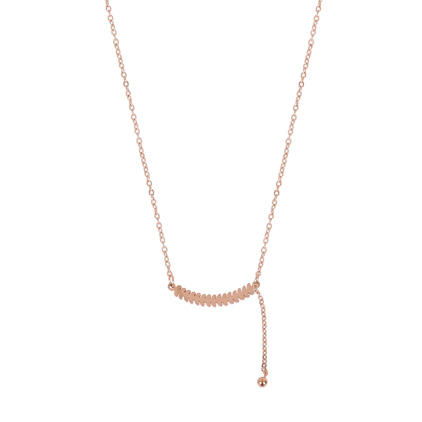 CKLAKART's Rose Gold Toned Leaf Pendant Necklace with Dainty Droplet