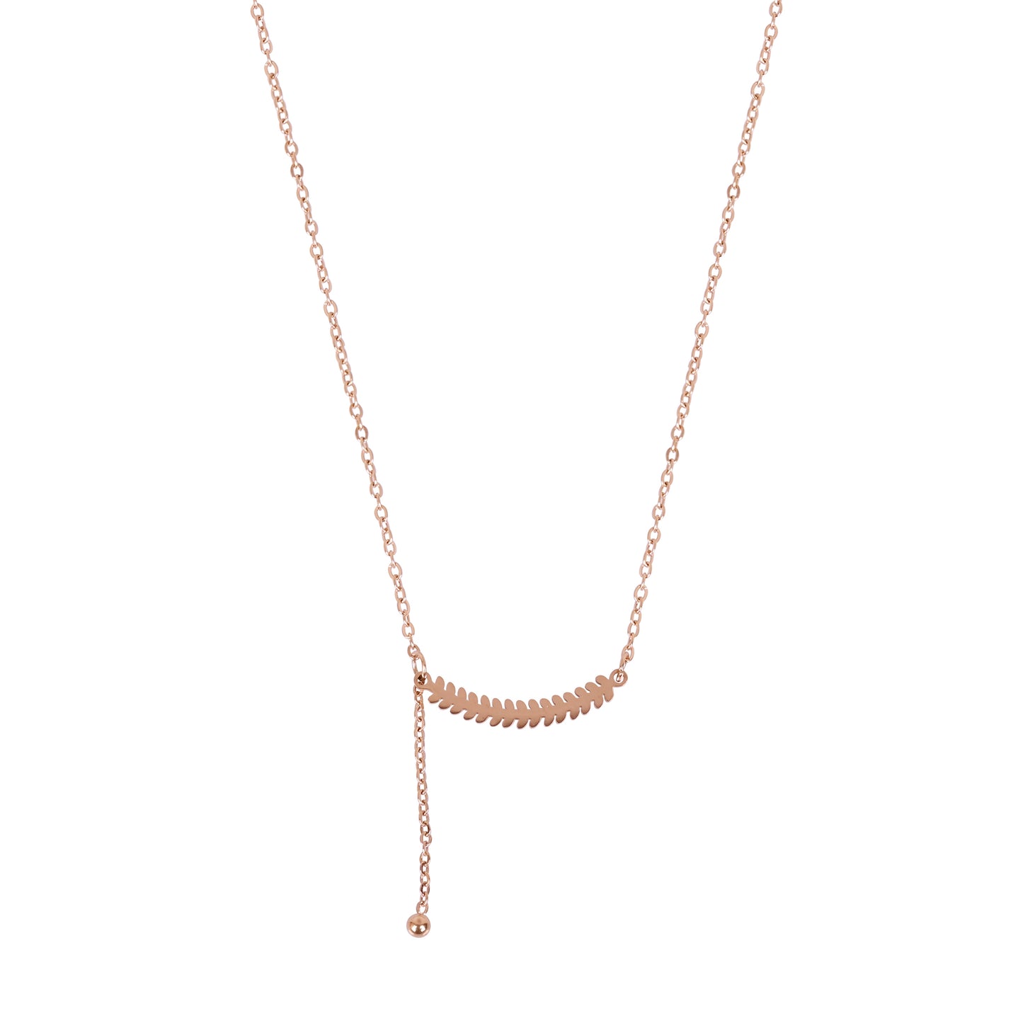 CKLAKART's Rose Gold Toned Leaf Pendant Necklace with Dainty Droplet