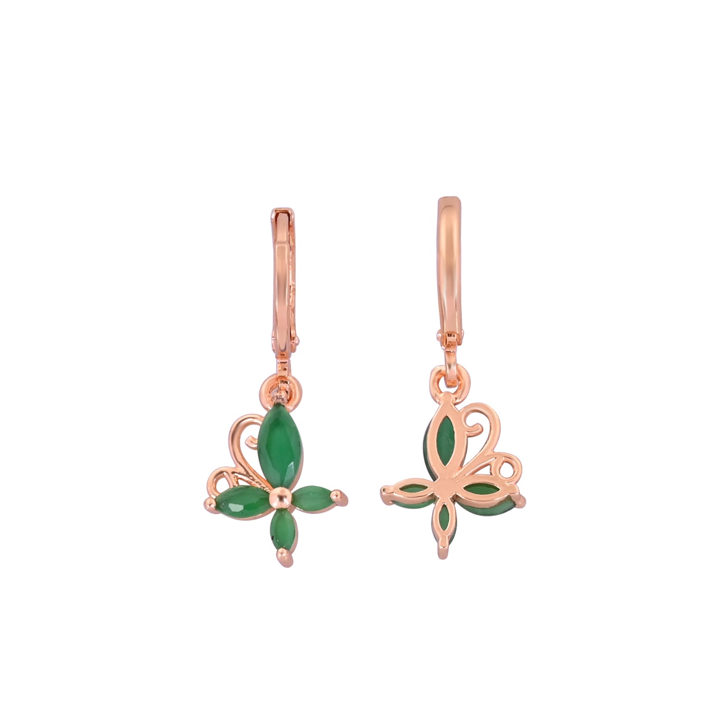 CKLAKART's Small Hoops with Green Stone Butterfly Accents