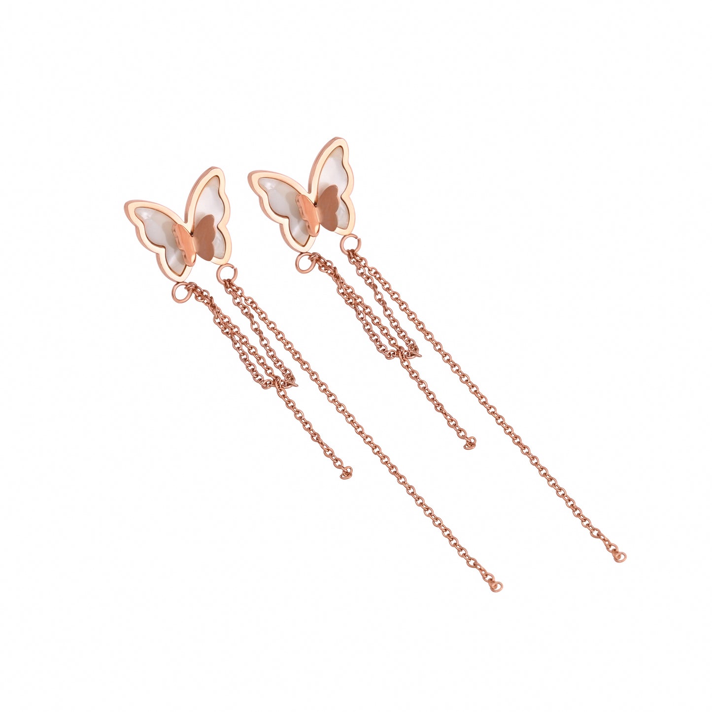 CKLAKART's Rose Gold Toned Butterfly Chain Drop Earrings