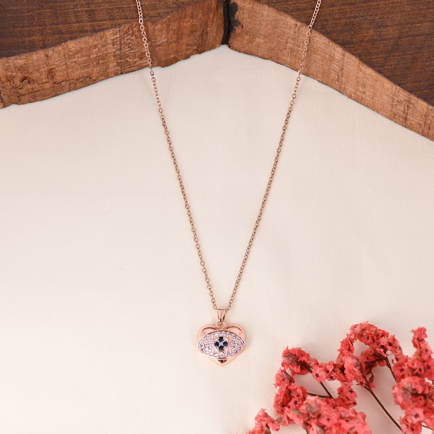 CKLAKART's Rose Gold Toned Heart Shaped Pendant with Evil Eye Necklace