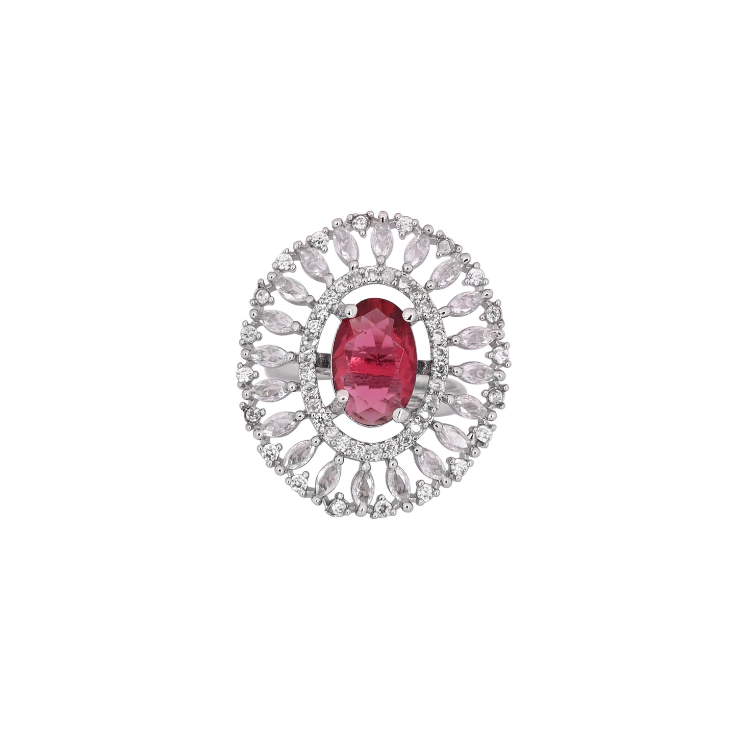 CKLAKART's NOOR Silver Ring Featuring Ruby Color Stone and American Diamond Accents
