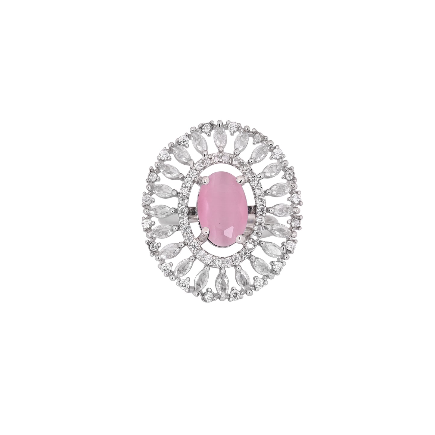 CKLAKART's NOOR Silver Ring Featuring Pink Color Stone and American Diamond Accents