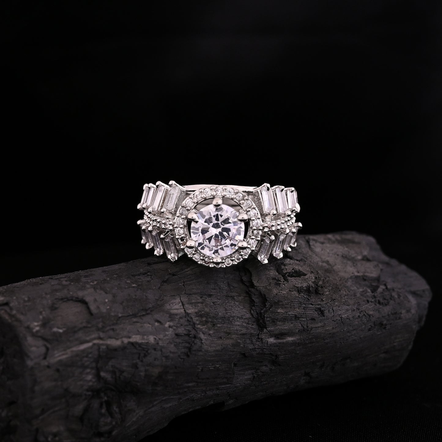 CKLAKART's NOOR Classic Silver-Toned Ring Featuring Sparkling American Diamonds