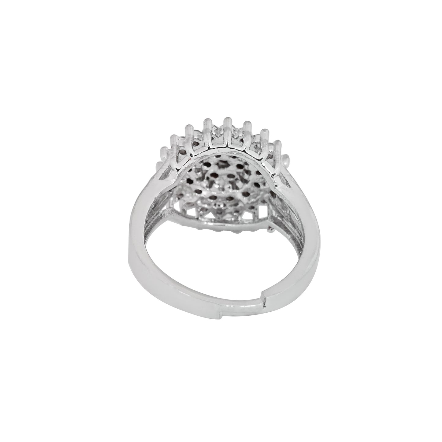 CKLAKART's NOOR Silver-Toned Ring Featuring Blooming Flower Design and Sparkling American Diamonds