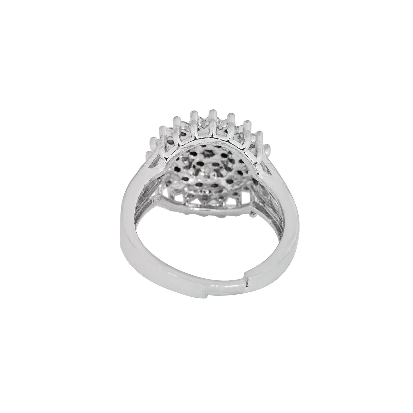 CKLAKART's NOOR Silver-Toned Ring Featuring Blooming Flower Design and Sparkling American Diamonds