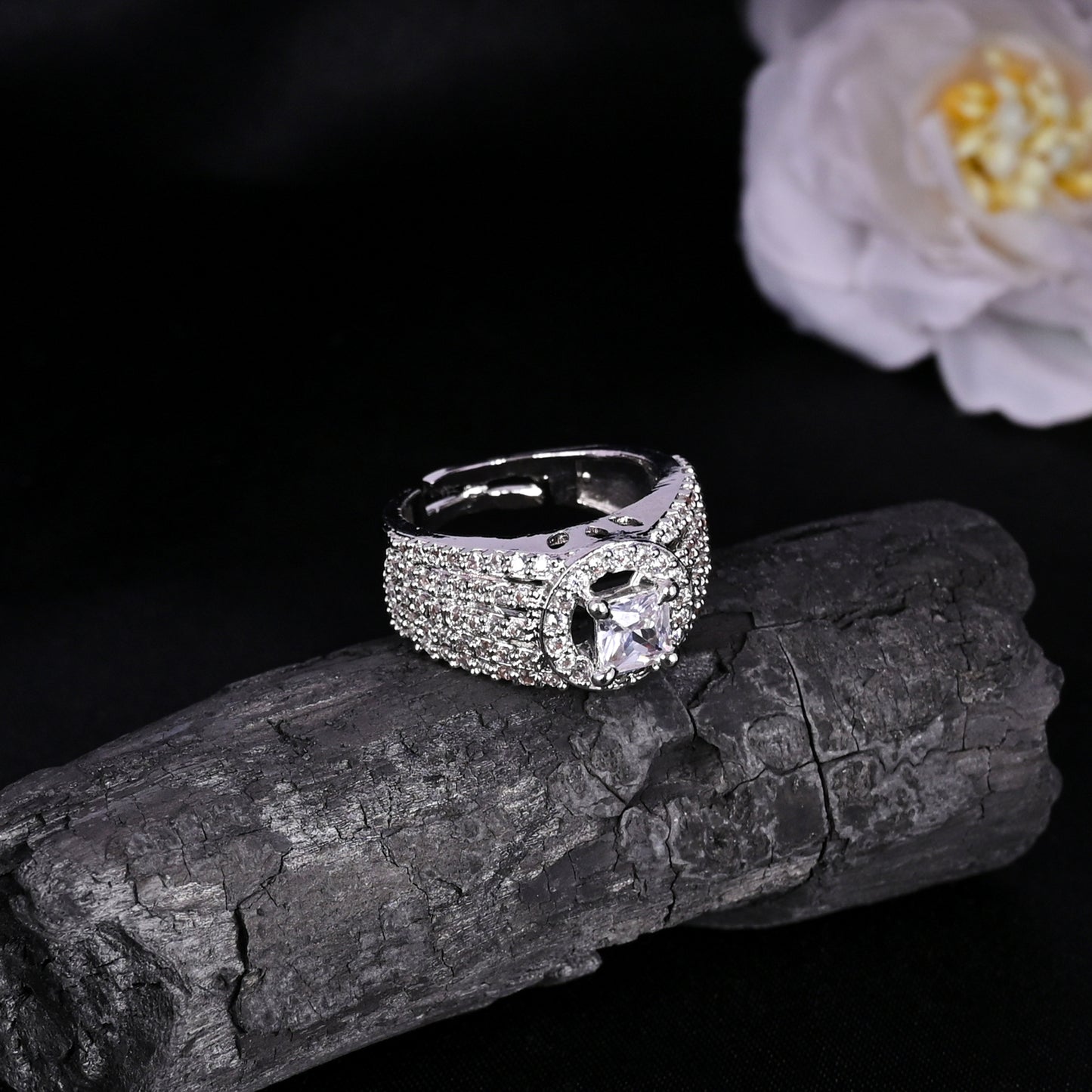 CKLAKART's NOOR Classic Silver Toned Ring with Elegant AD for a Statement Look