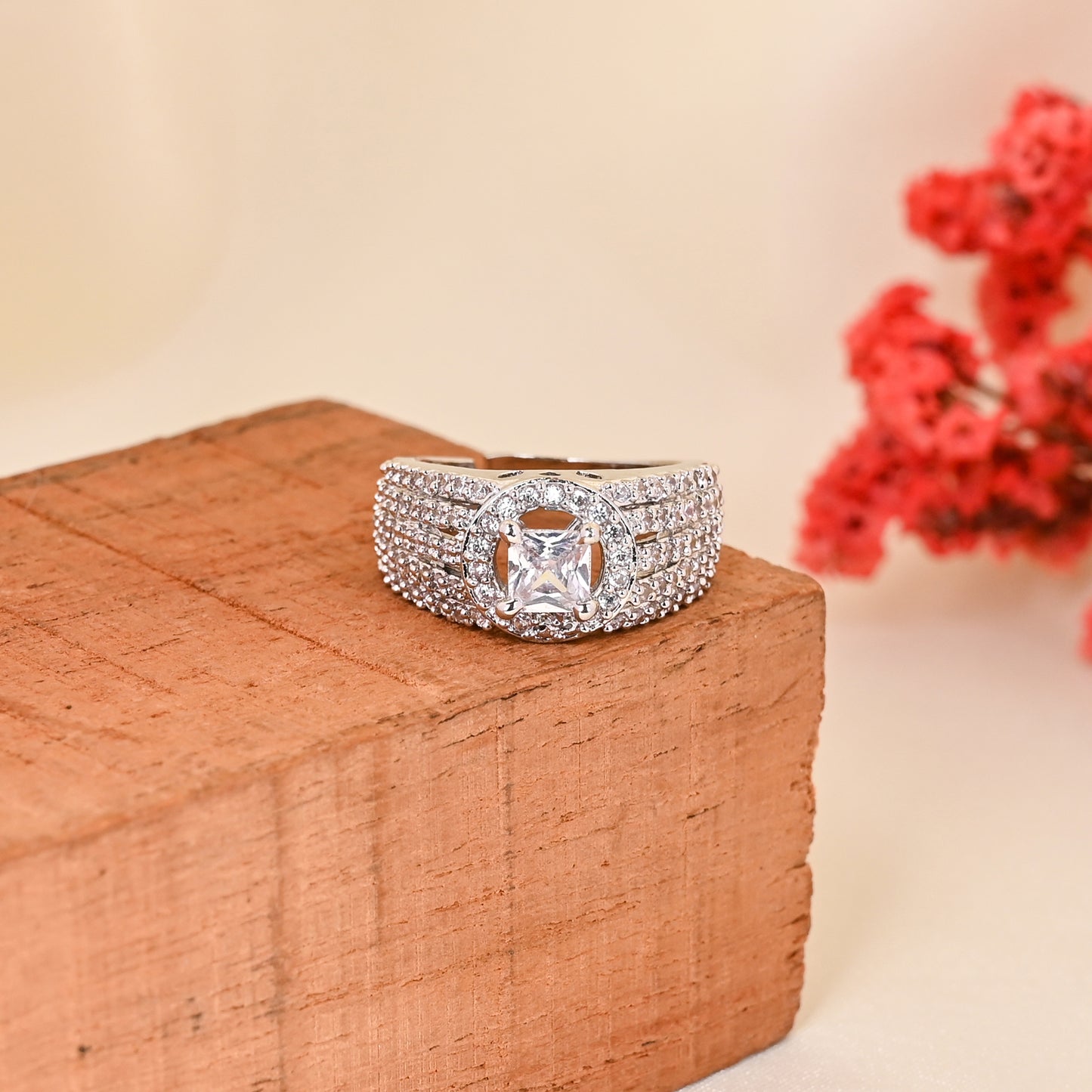 CKLAKART's NOOR Classic Silver Toned Ring with Elegant AD for a Statement Look